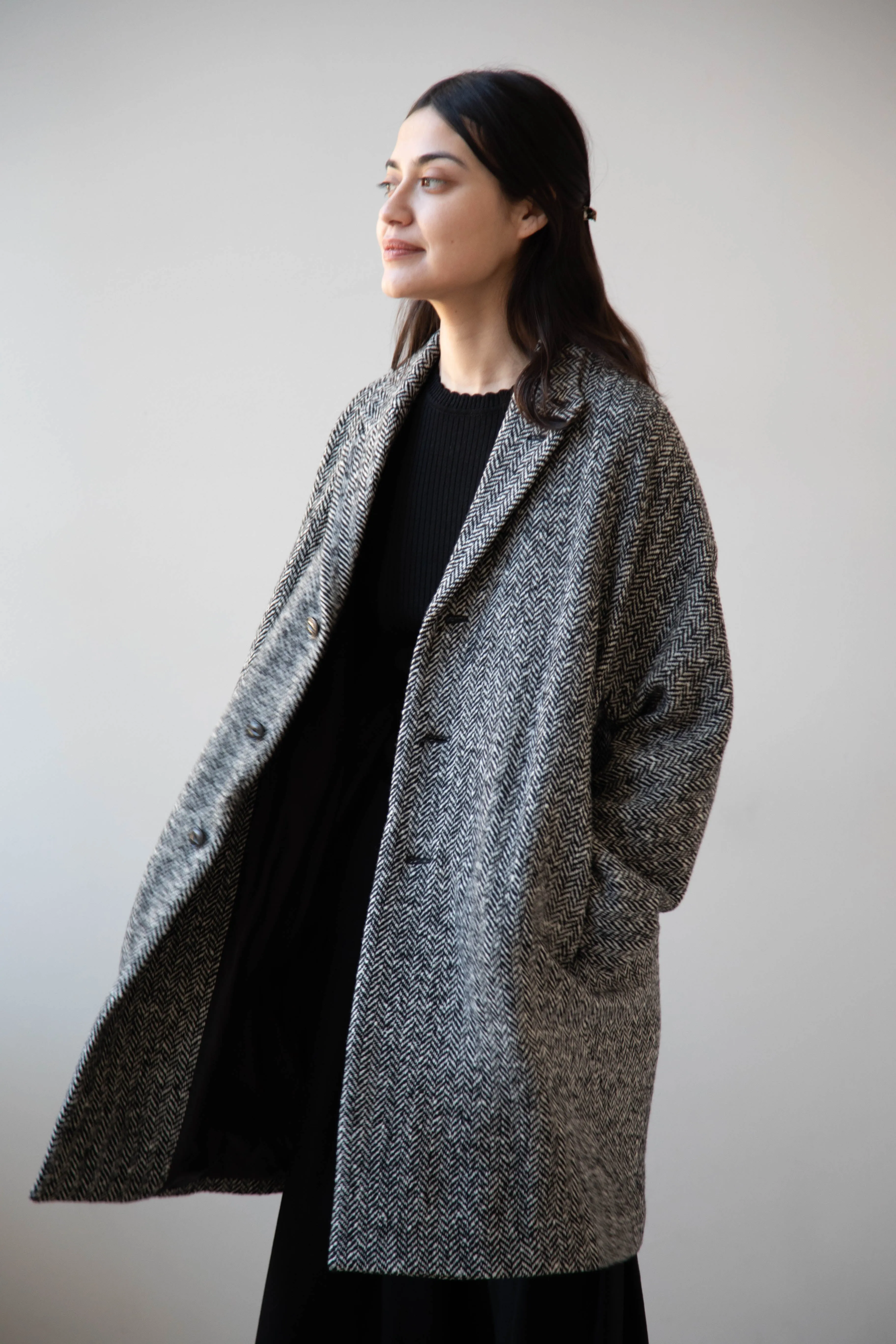 Arts & Science | Grandpa City Coat in Black Herringbone