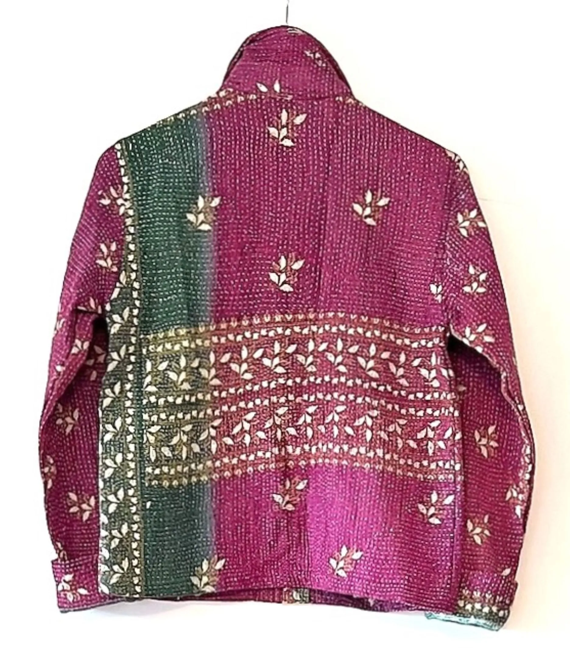 Beautiful Vintage Short Floral Kantha Jacket.  (Raspberry)