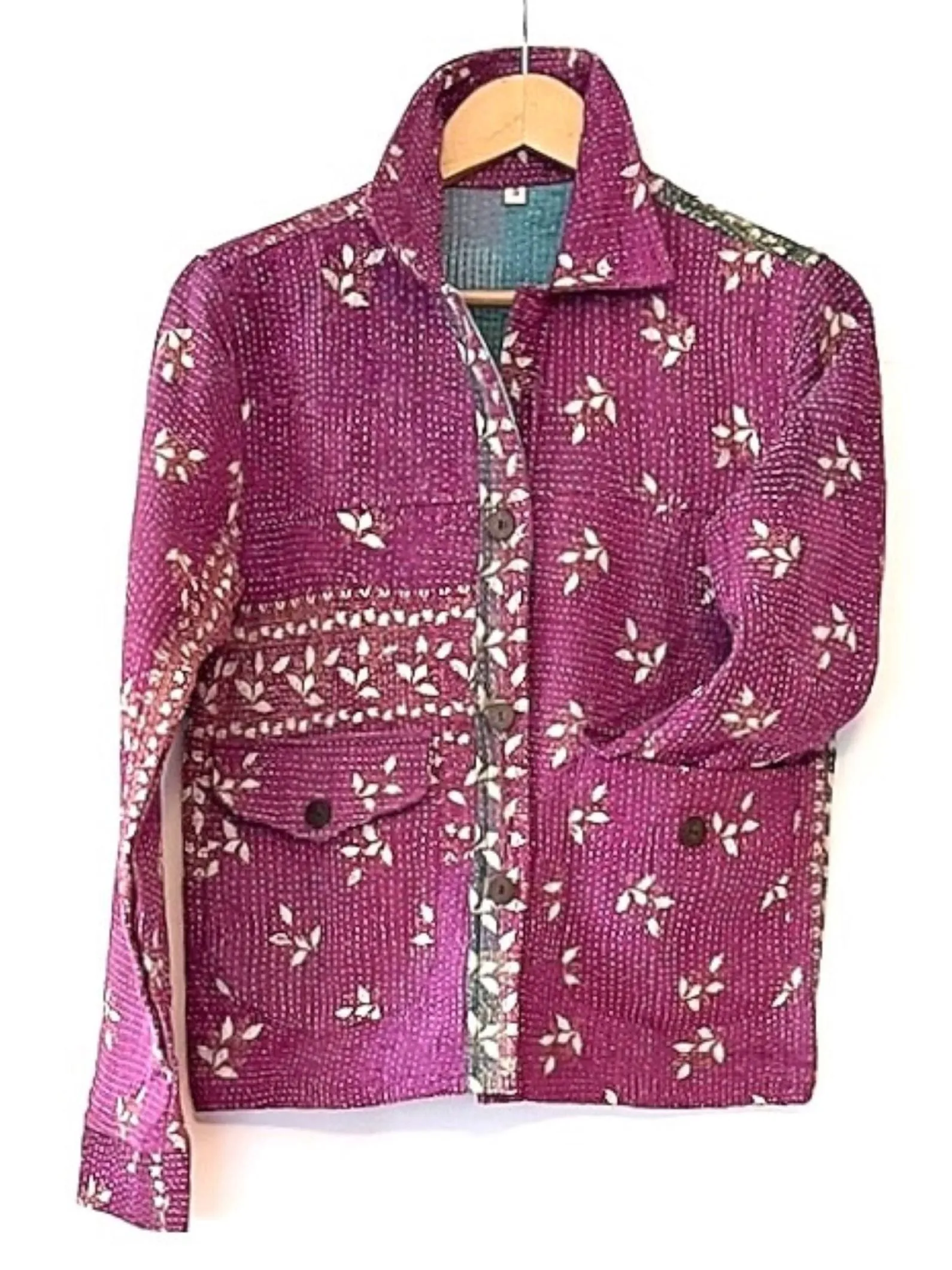 Beautiful Vintage Short Floral Kantha Jacket.  (Raspberry)