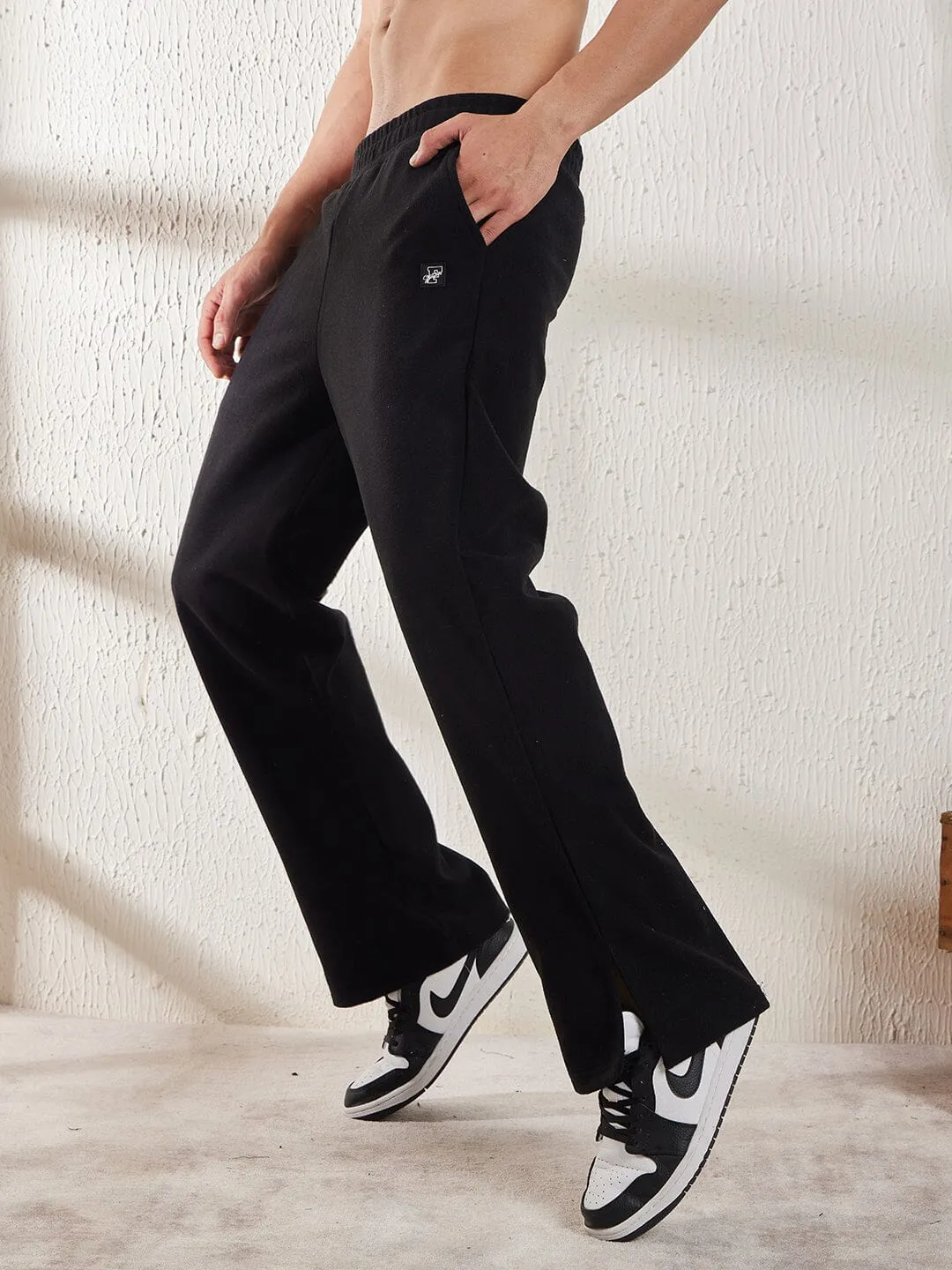 Black Polar Fleece Boot Cut Joggers