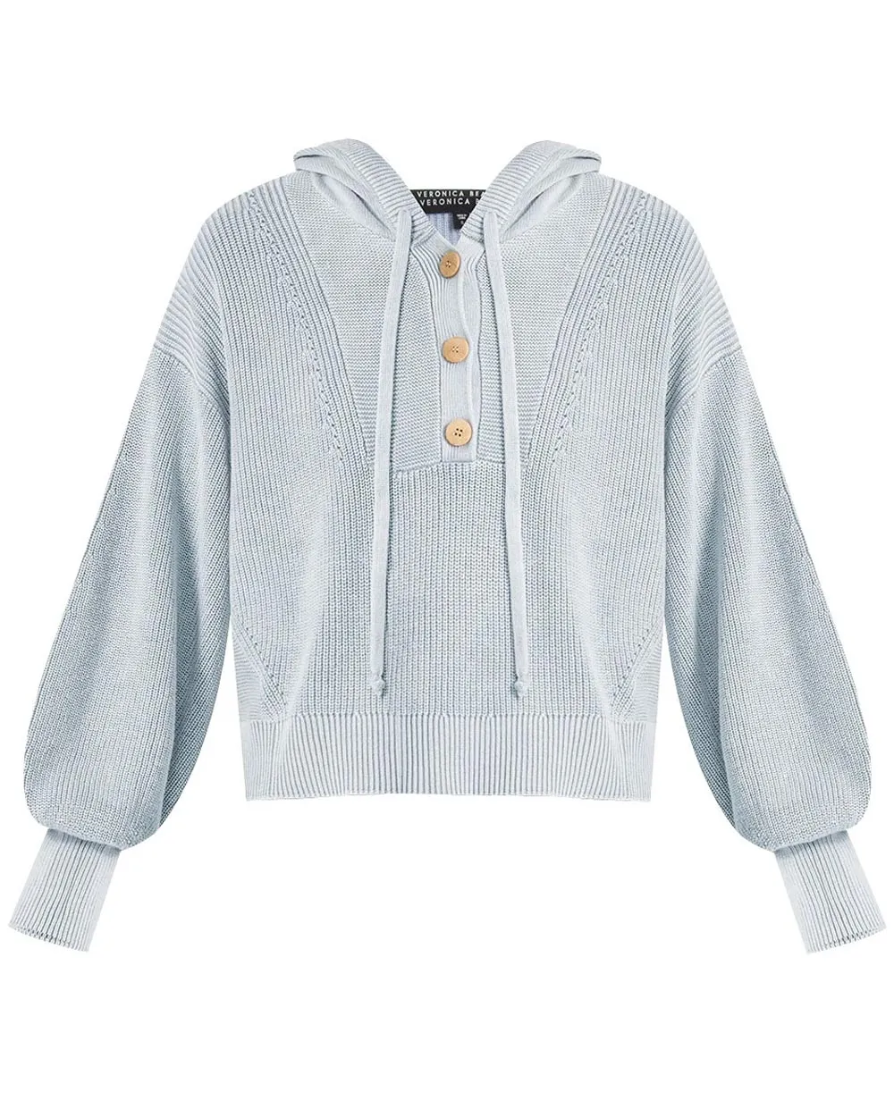 Blue Quarter Button Ursina Knit Hoodie