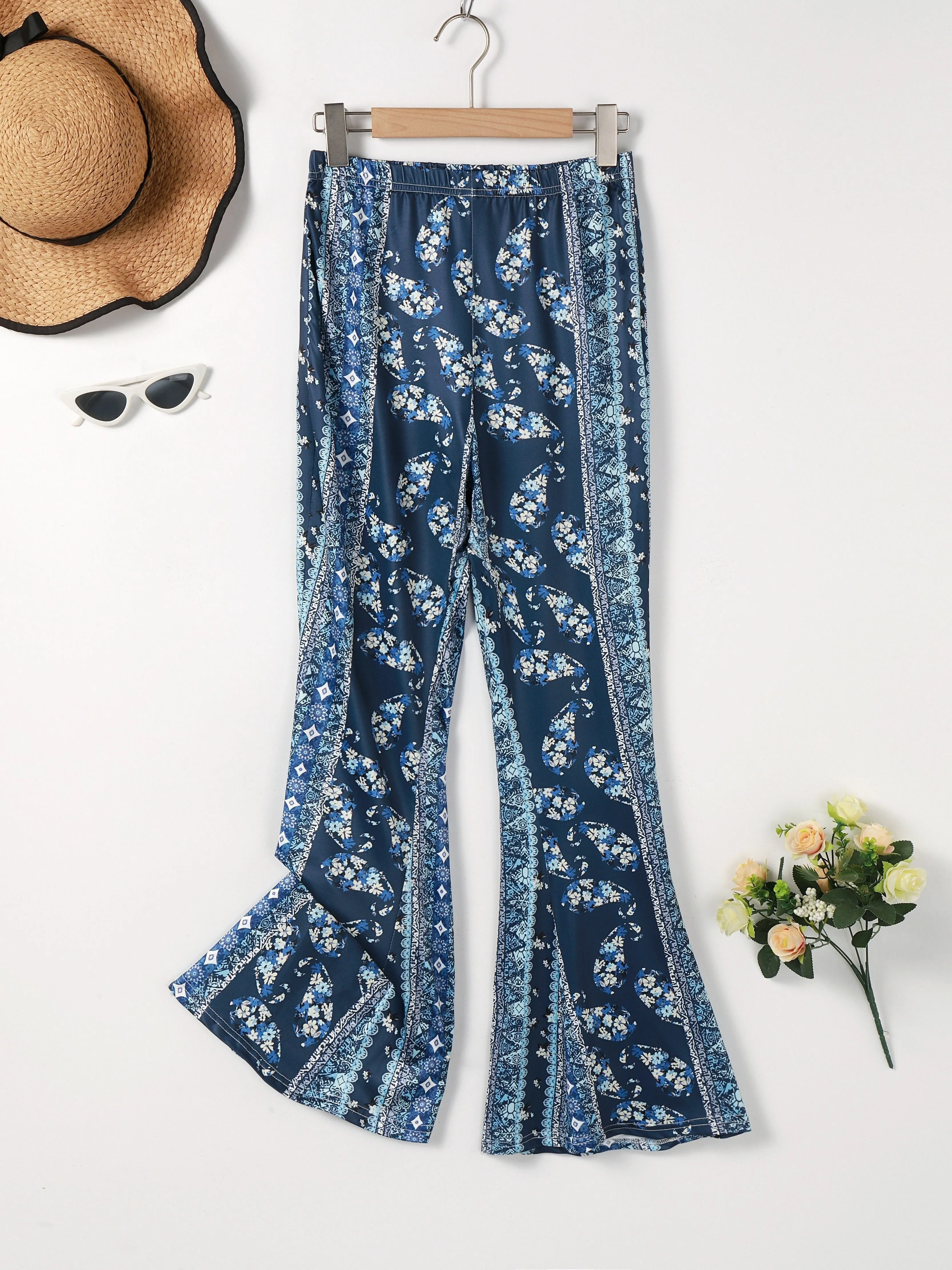 Boho Tribal Print High Waist Flared Leg Pants