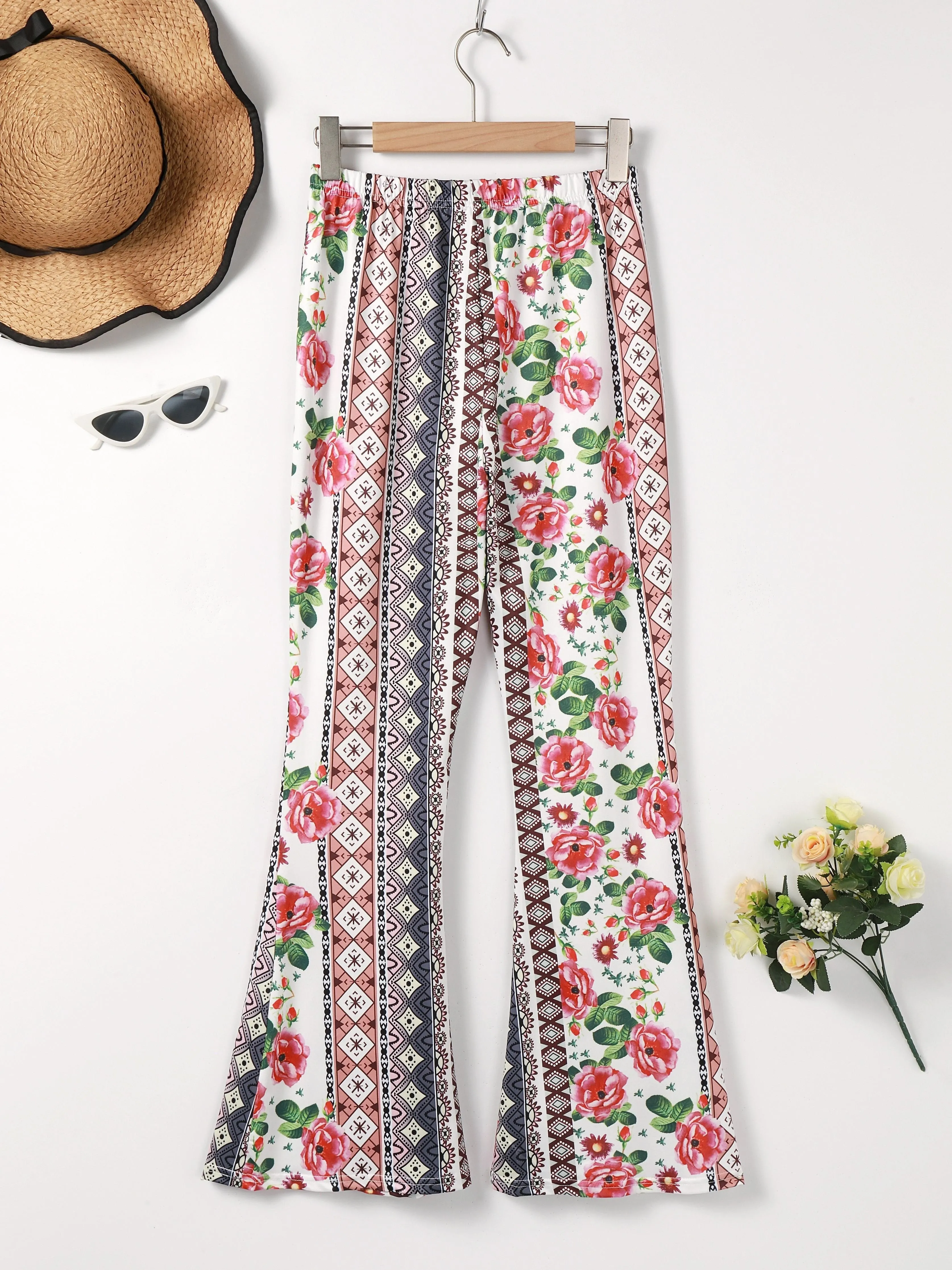 Boho Tribal Print High Waist Flared Leg Pants