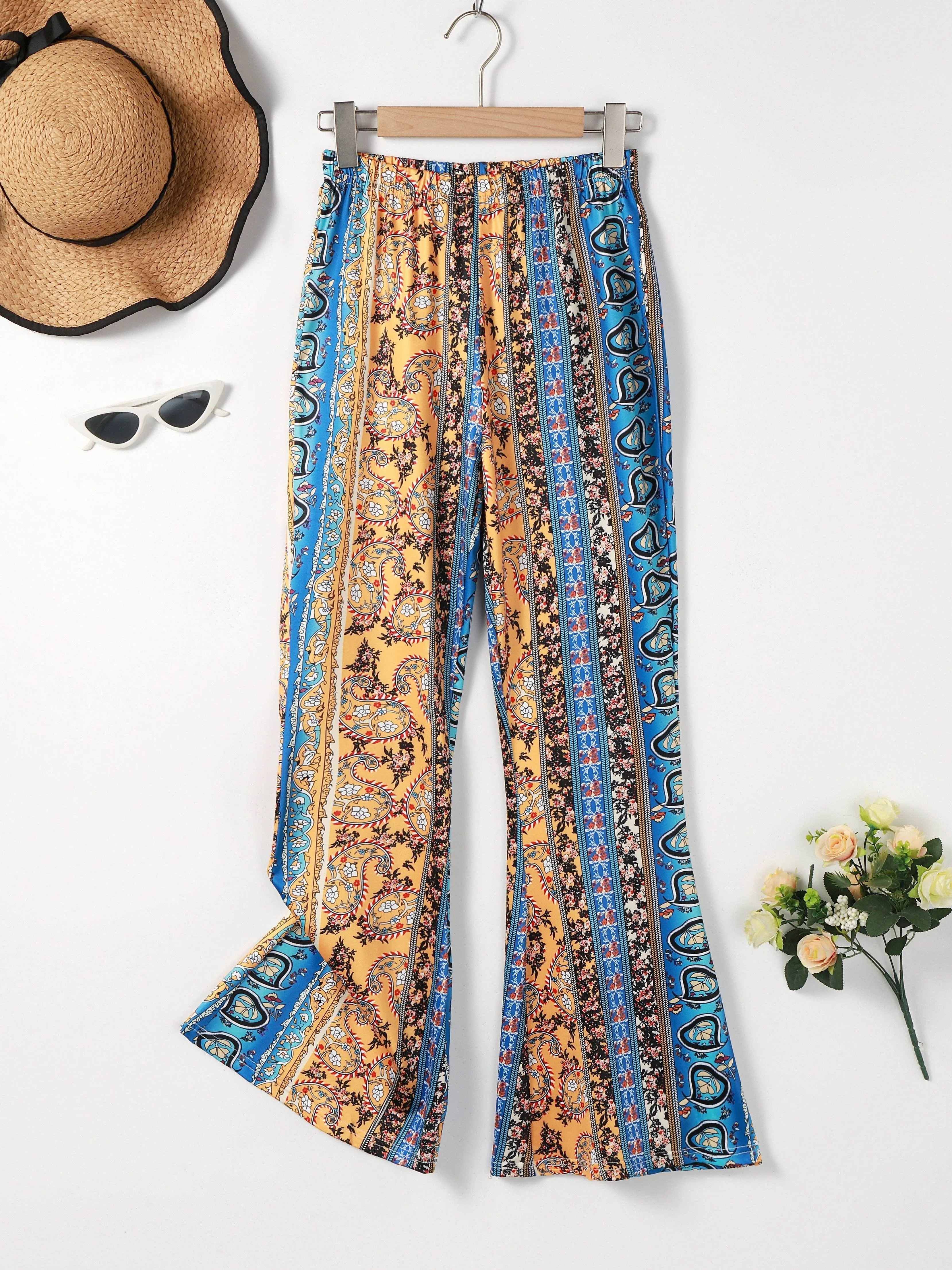 Boho Tribal Print High Waist Flared Leg Pants