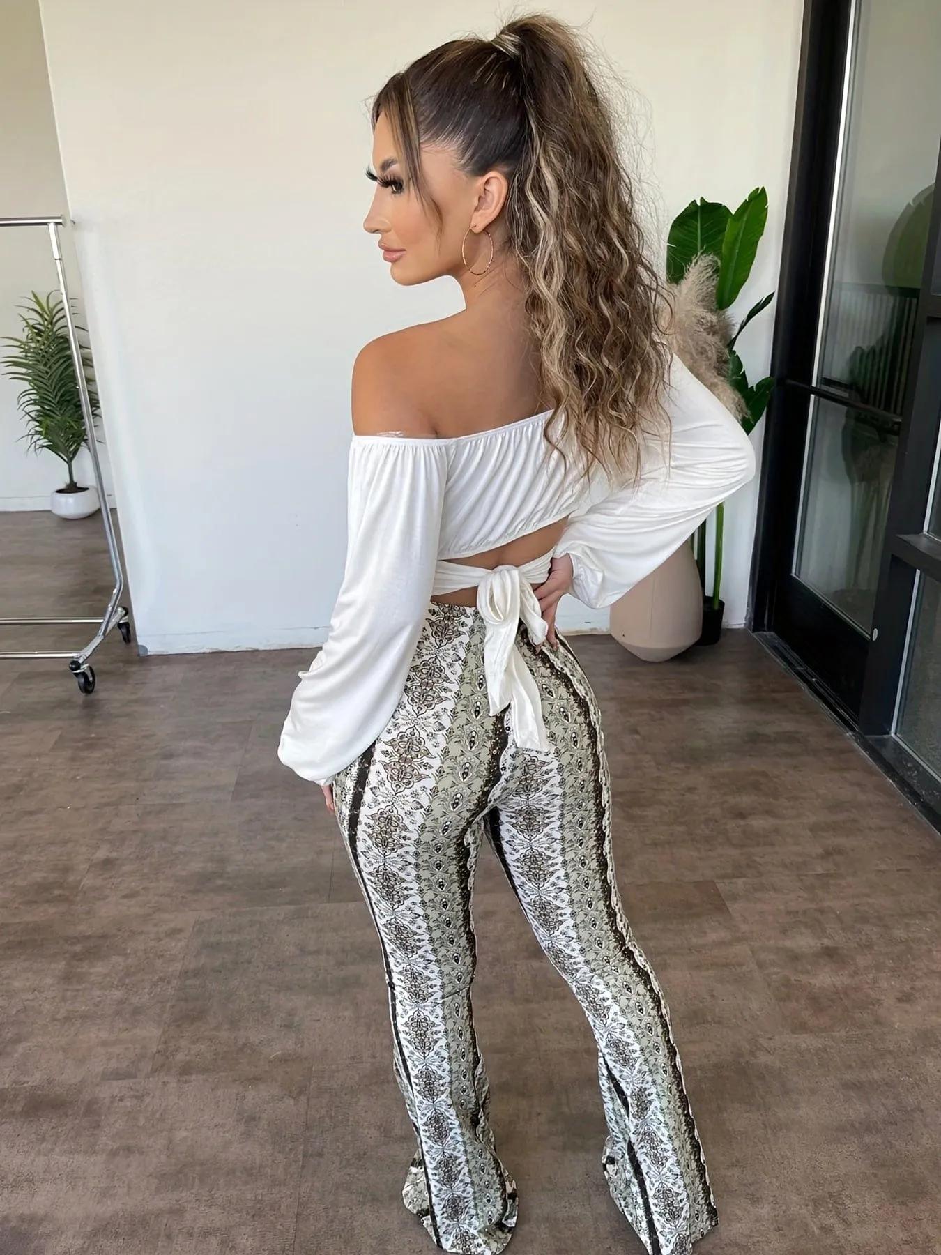 Boho Tribal Print High Waist Flared Leg Pants