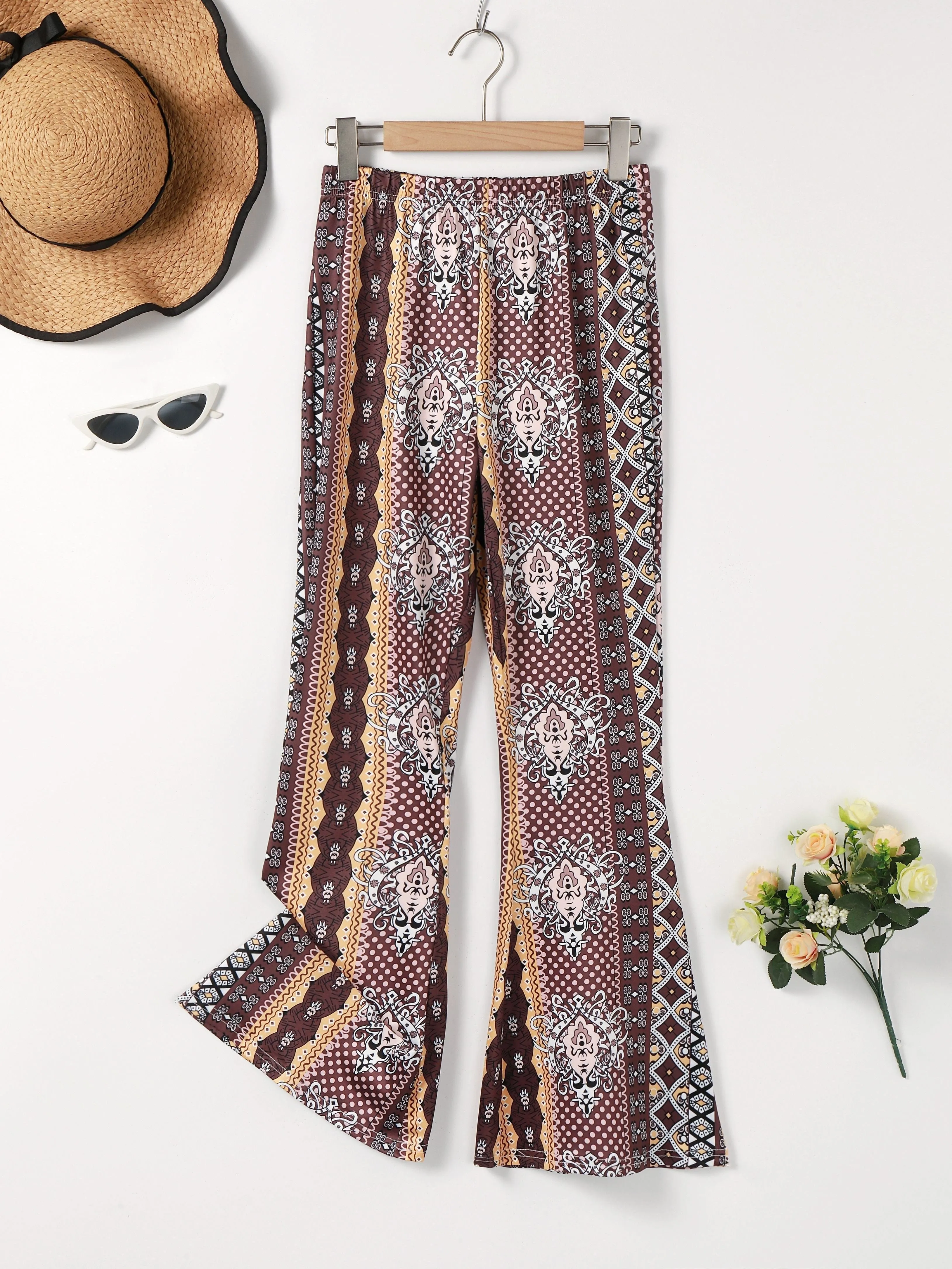 Boho Tribal Print High Waist Flared Leg Pants