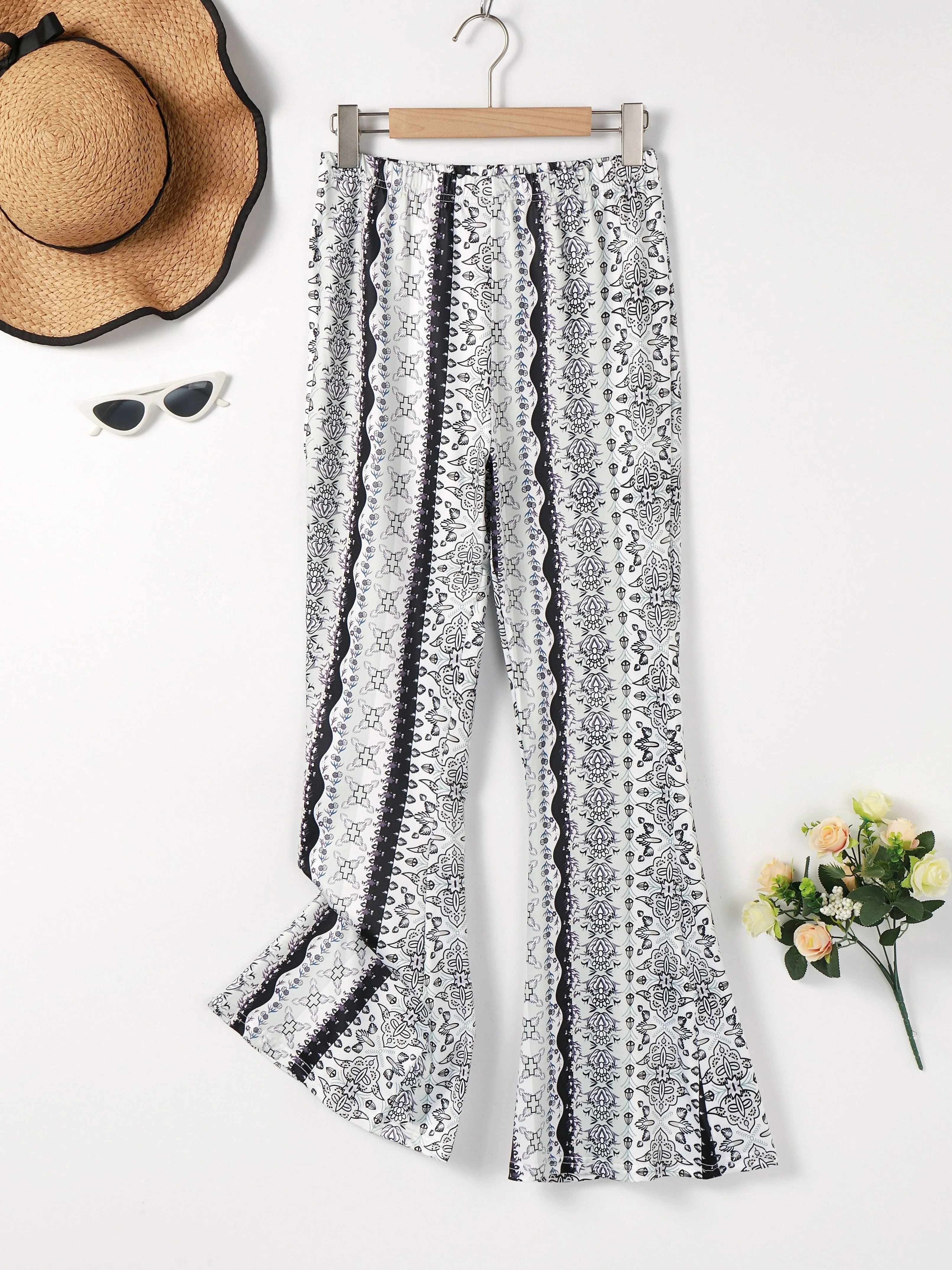 Boho Tribal Print High Waist Flared Leg Pants