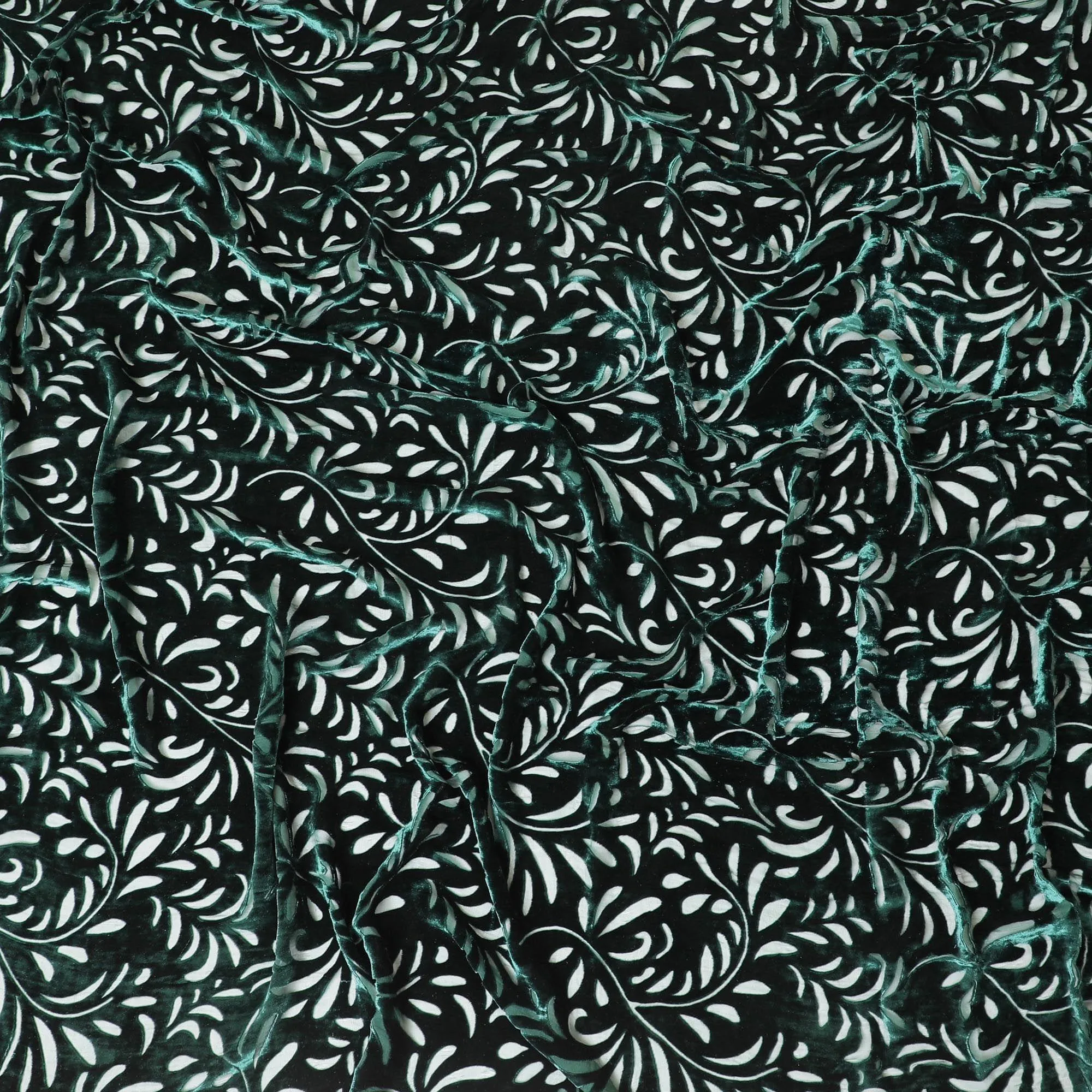 Bottle green Premium Italian silk chiffon dirac (makmal) fabric with same tone velvet jacquard in fancy design-D8693