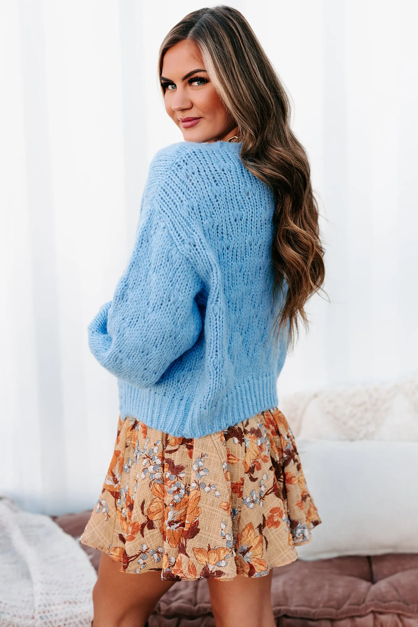 Cozy & Content Chunky Knit Cardigan (Blue)