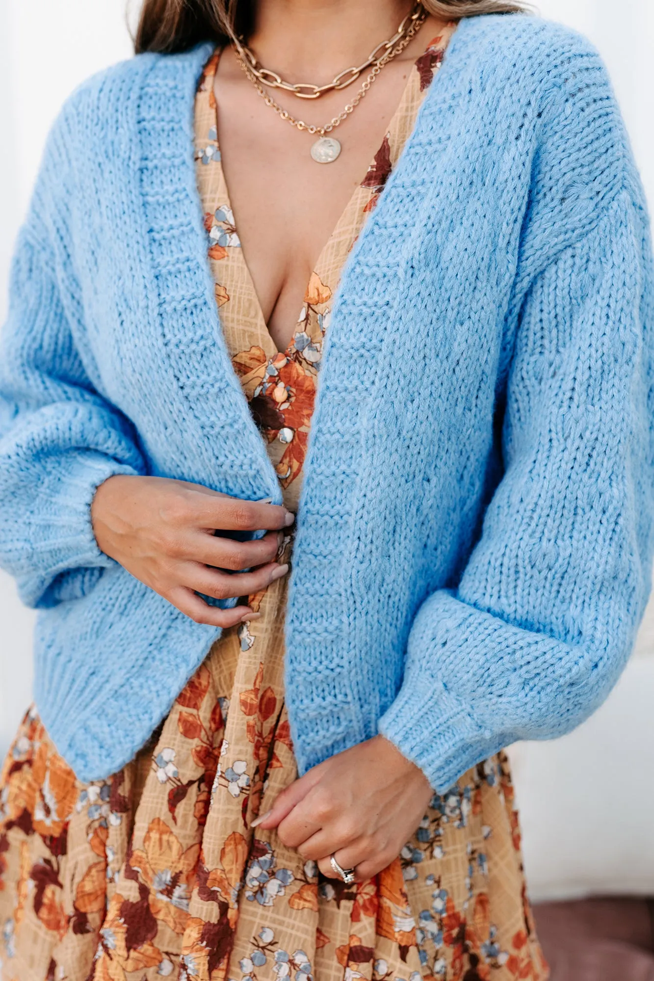 Cozy & Content Chunky Knit Cardigan (Blue)