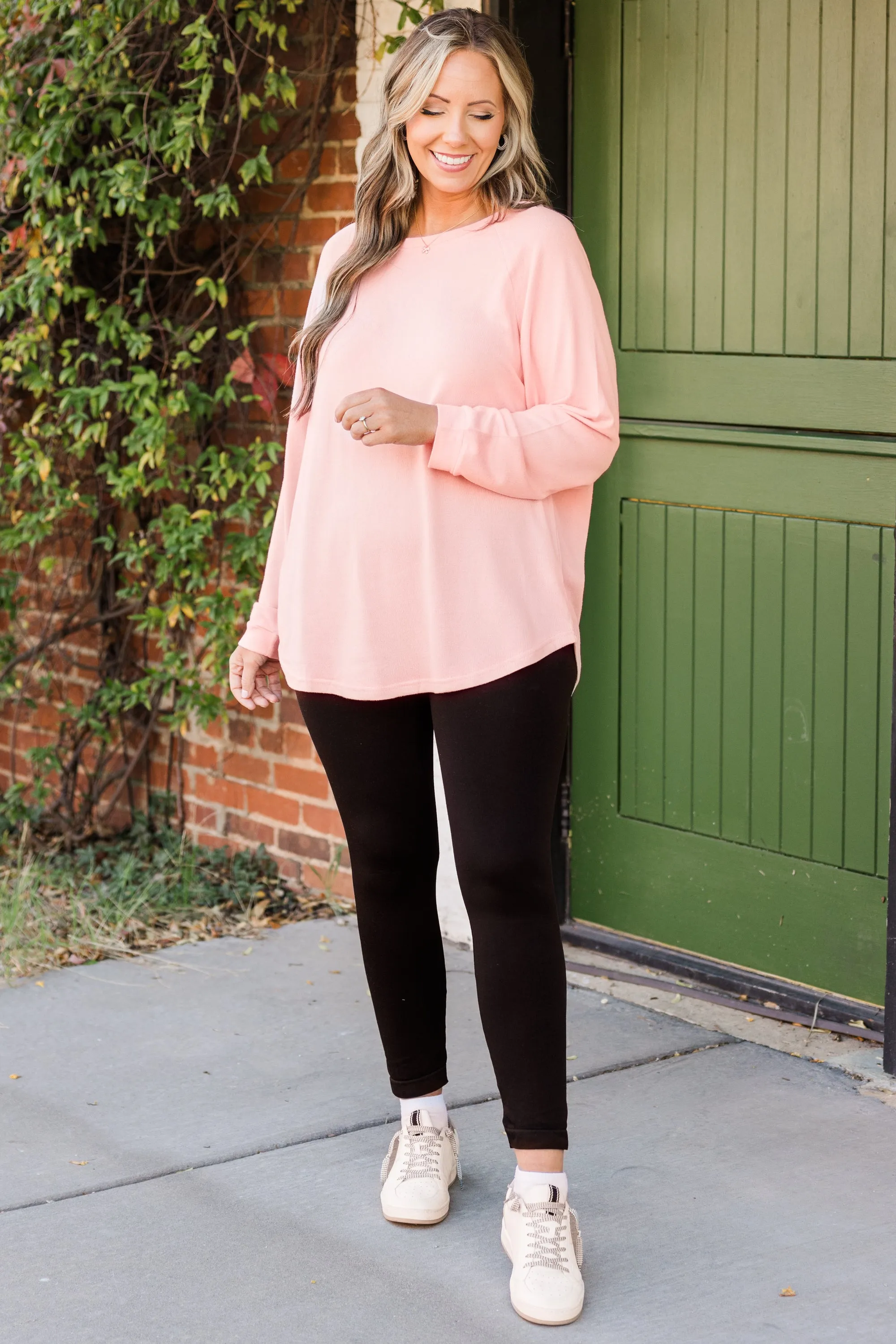 Curved Hem Slouchy Dolman Knitted Tunic, Pink