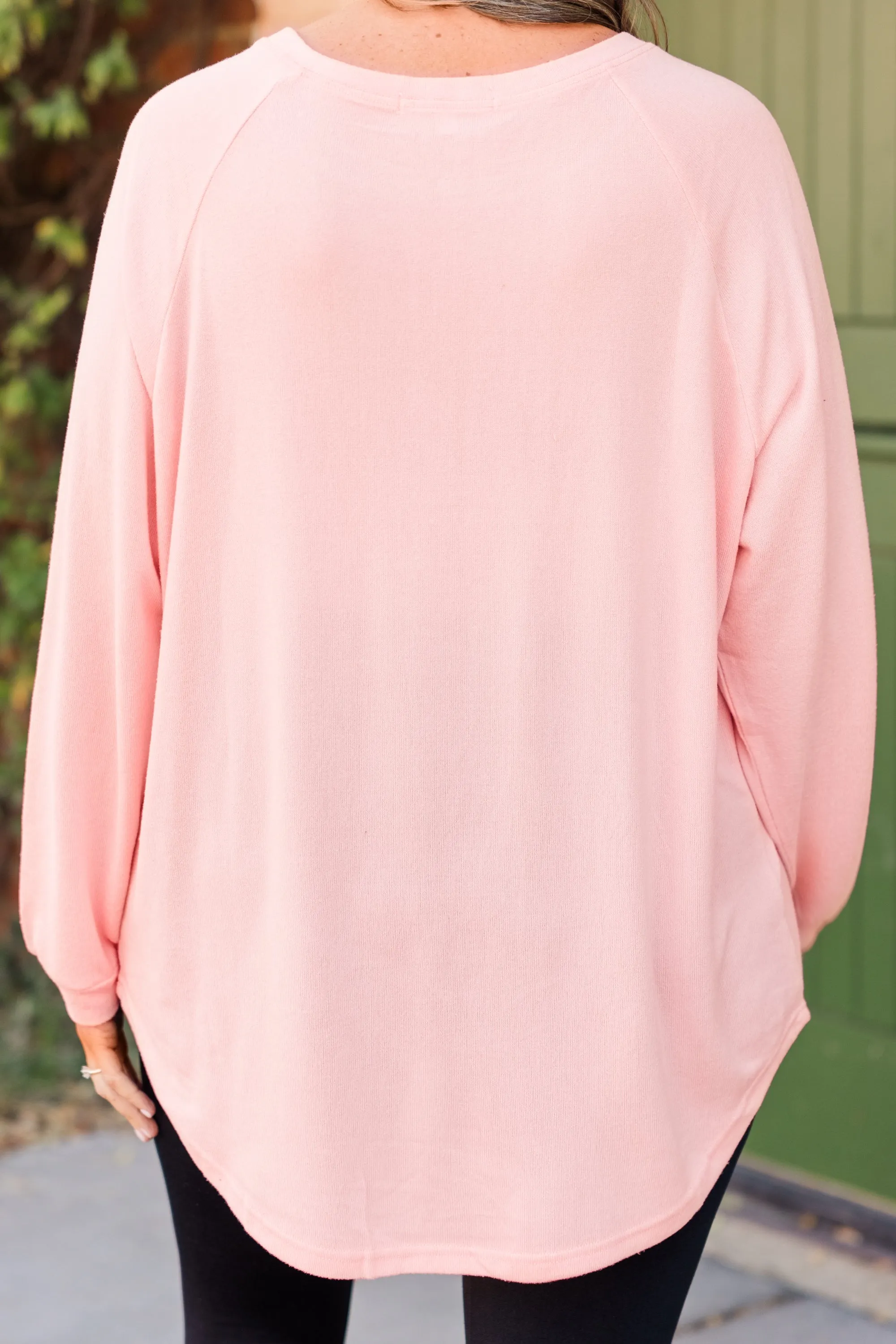 Curved Hem Slouchy Dolman Knitted Tunic, Pink