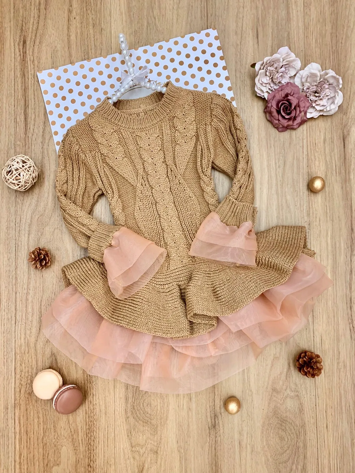 Cute As Pie Autumn Cable Knit Tutu Sweater