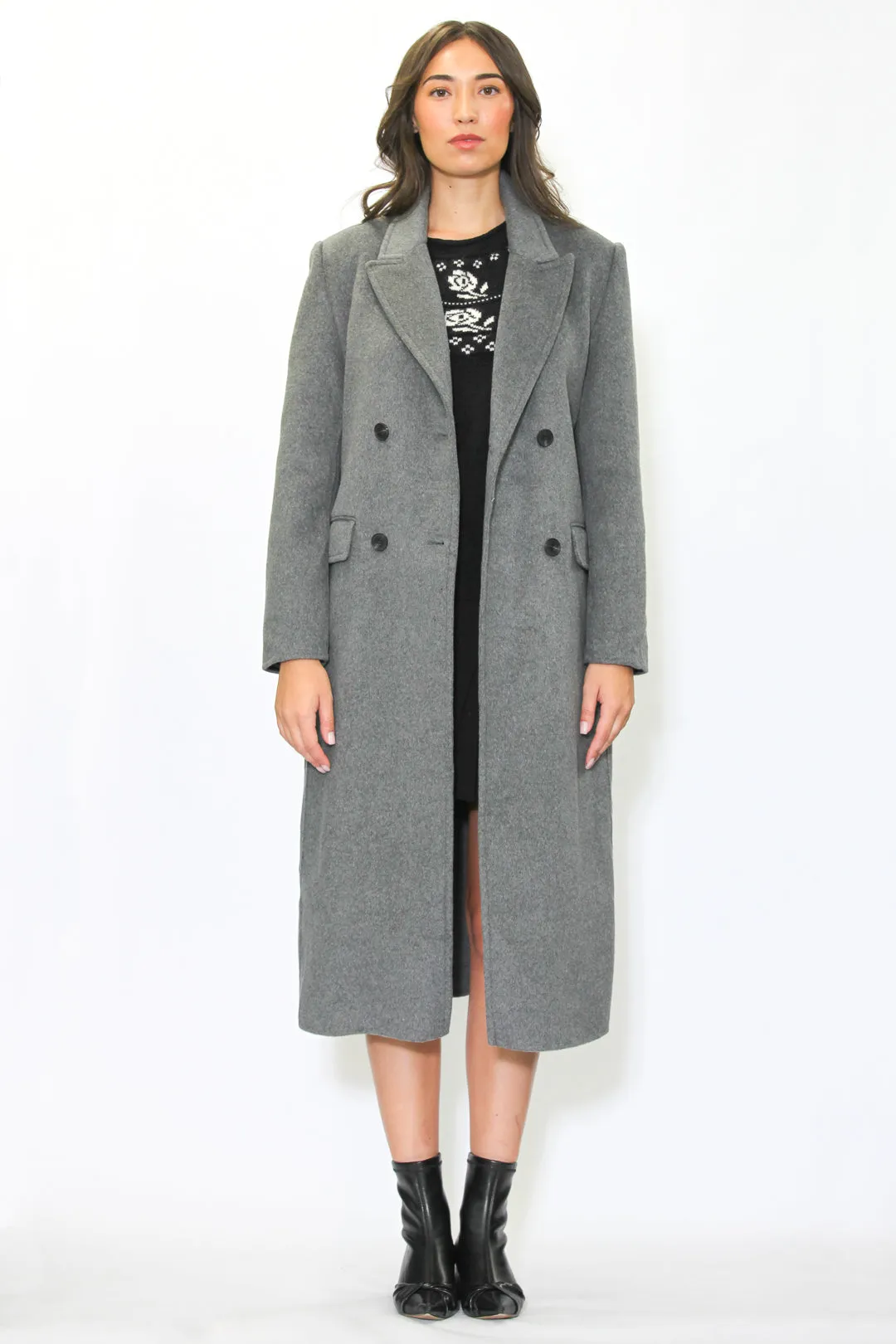 Double-Sided Wool Grey Wrap Coat