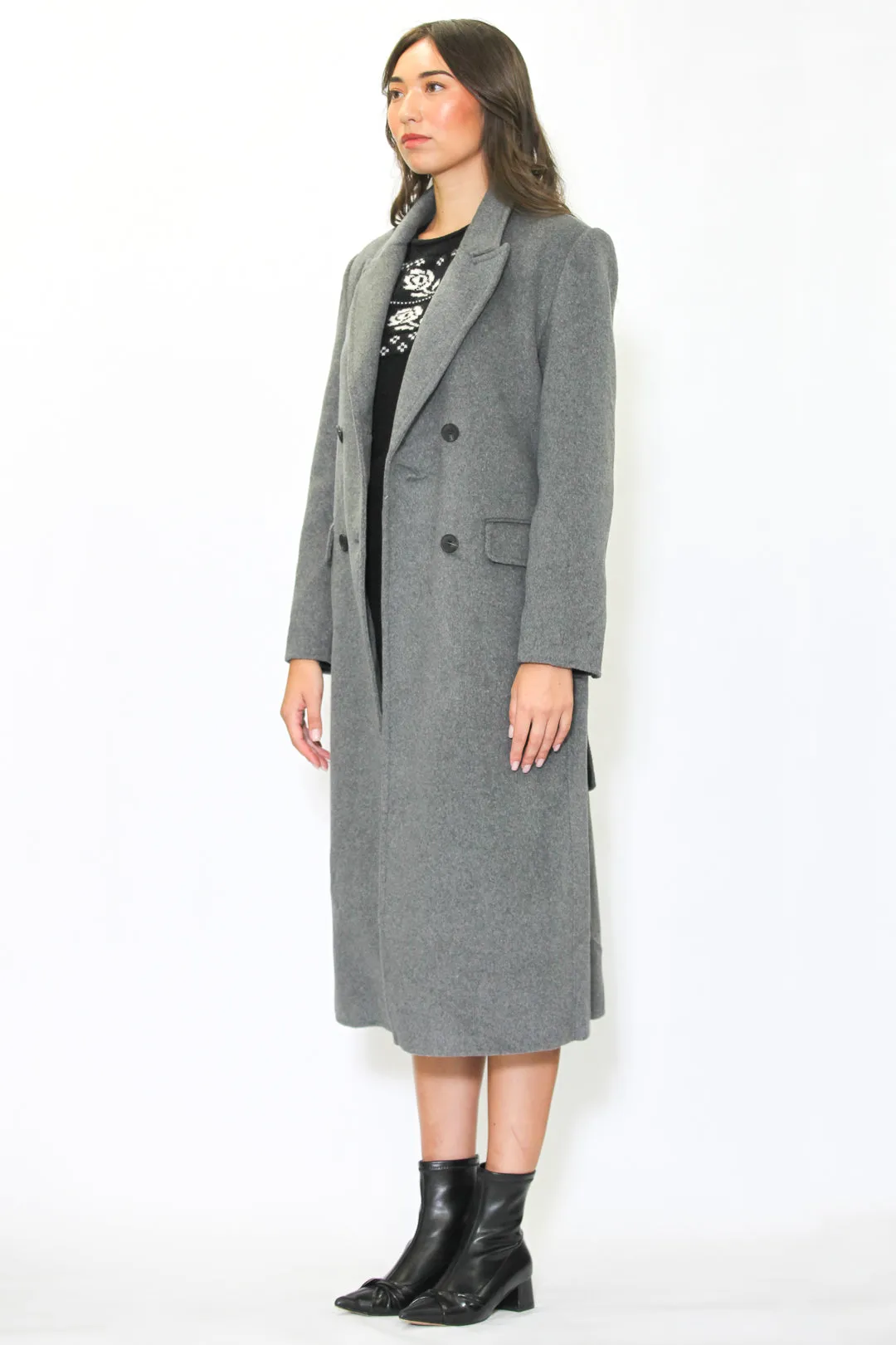 Double-Sided Wool Grey Wrap Coat