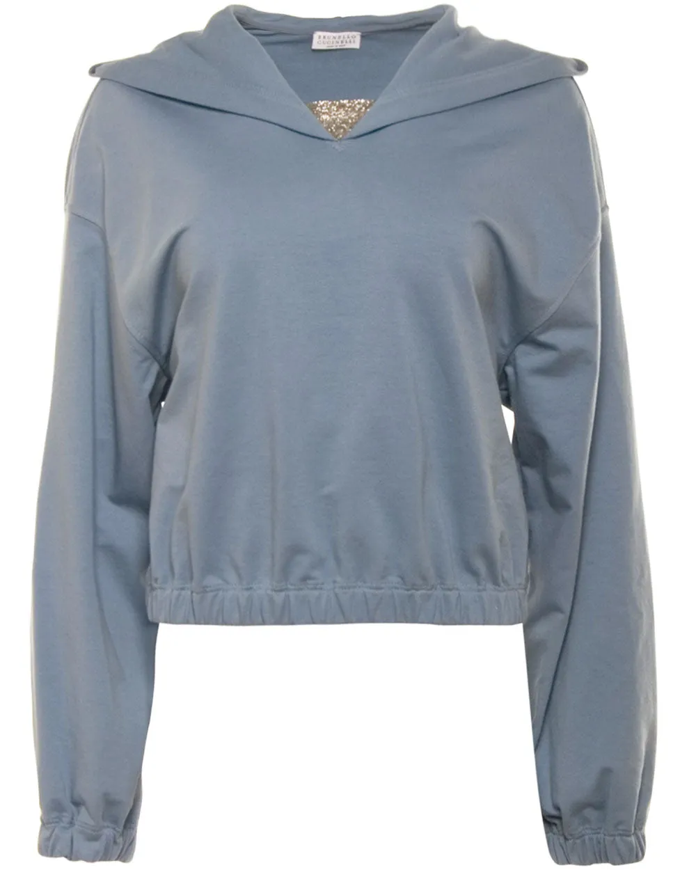 Dusty Blue Monili V Neck Hoodie