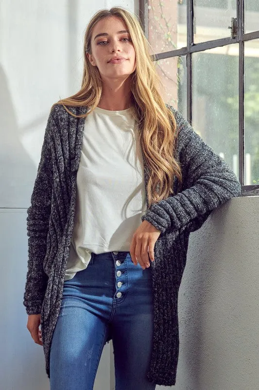 E LUNA Chunky Open-front Knit Sweater Cardigan