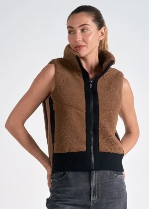 Elan Claire Zip Up Vest- Dark Tan