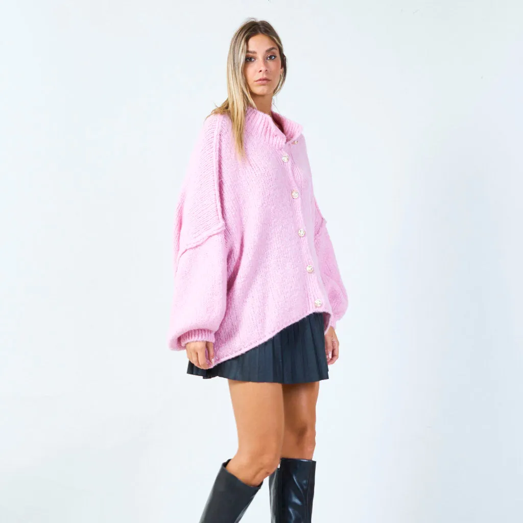 Elegant chunky knit cardigan with button accents wholesale