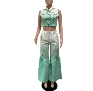 Elegant Wide Leg Flare Pants Fashion  Birthday Summer Two 2 Piece Set Outfit Party Club Night Tracksuit