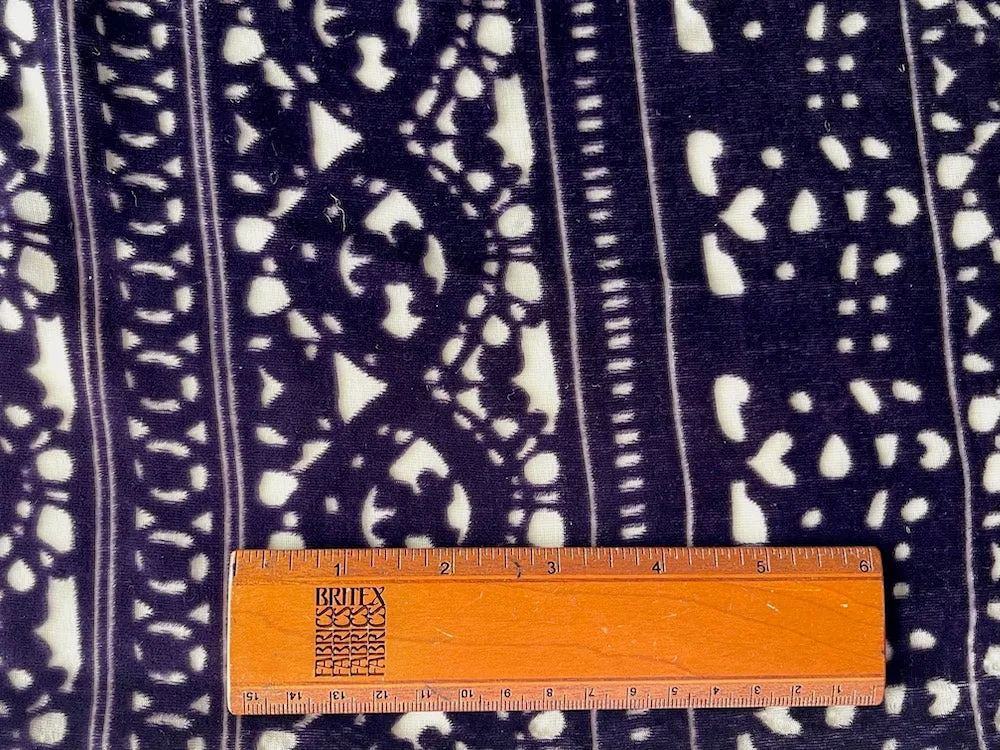 Elegent Eggplant Kilim-Inspired Design on Bisque Viscose & Silk Cut Velvet