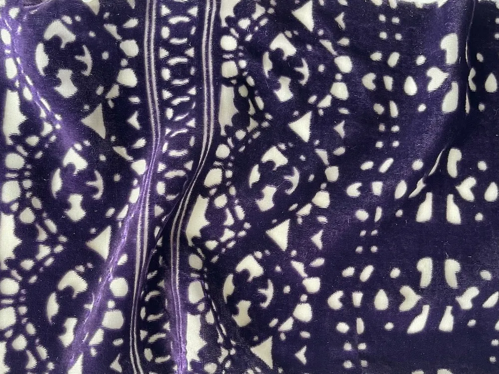 Elegent Eggplant Kilim-Inspired Design on Bisque Viscose & Silk Cut Velvet