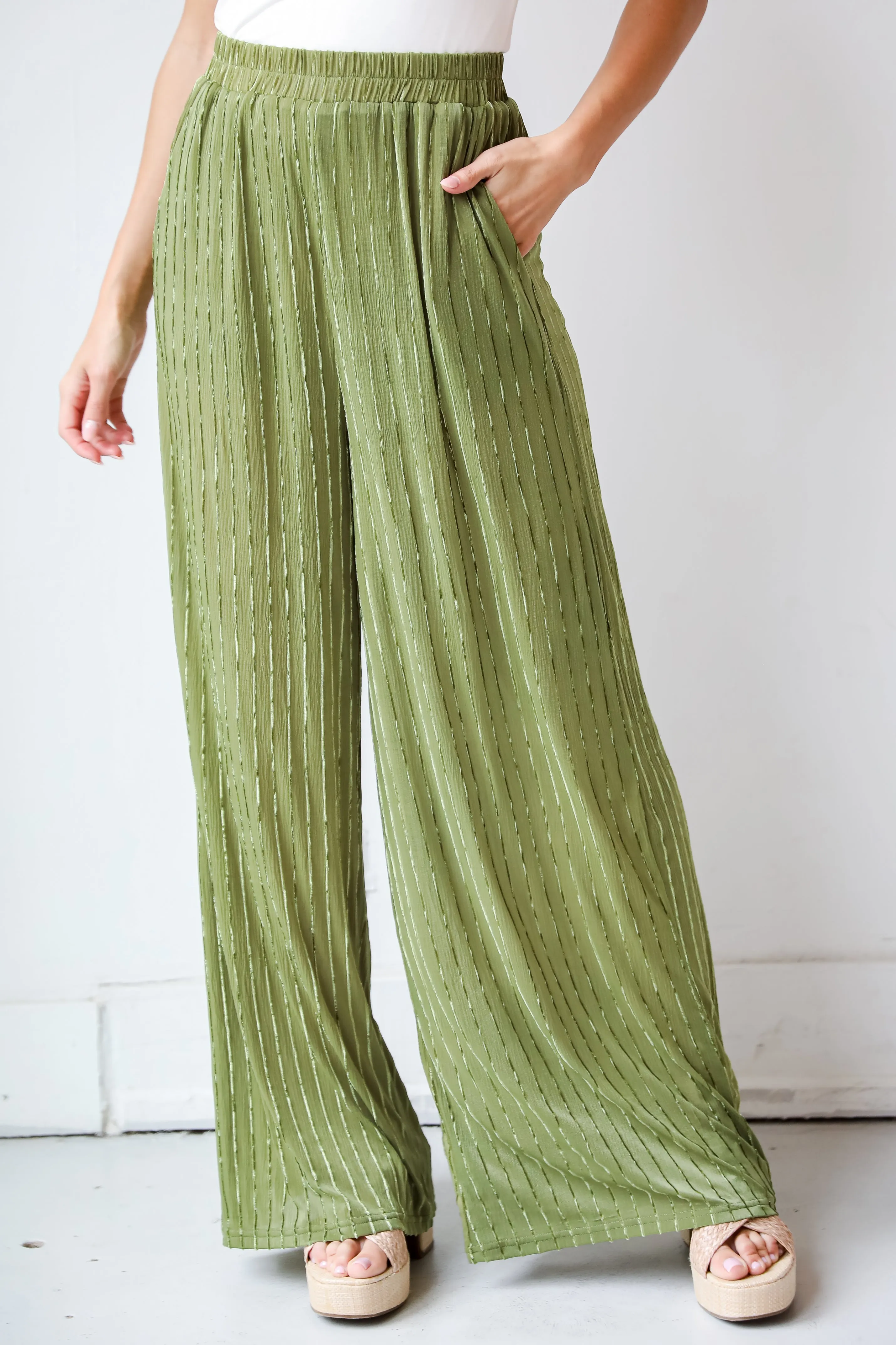 FINAL SALE - Endlessly Breezy Green Velvet Stripe Pants