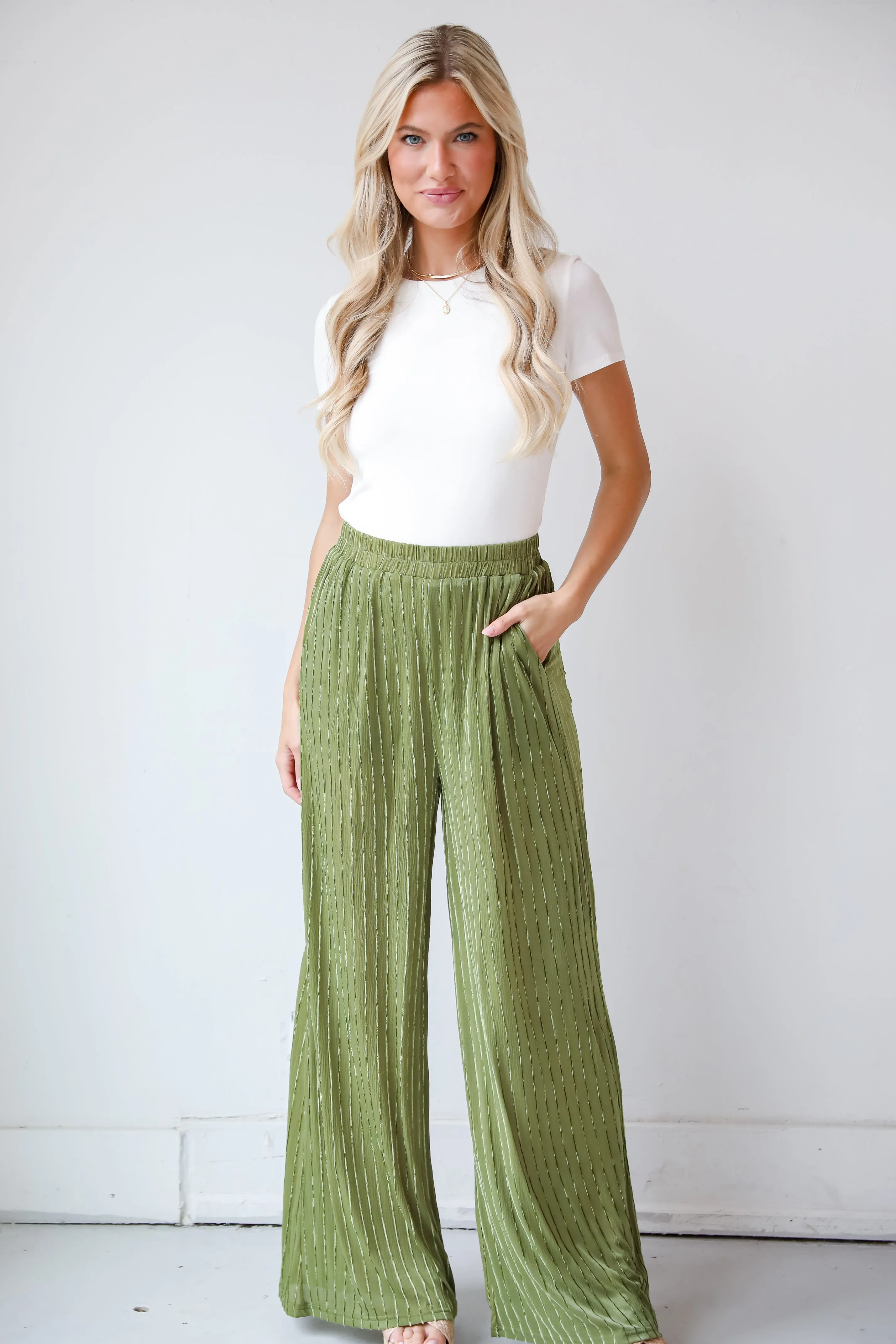 FINAL SALE - Endlessly Breezy Green Velvet Stripe Pants