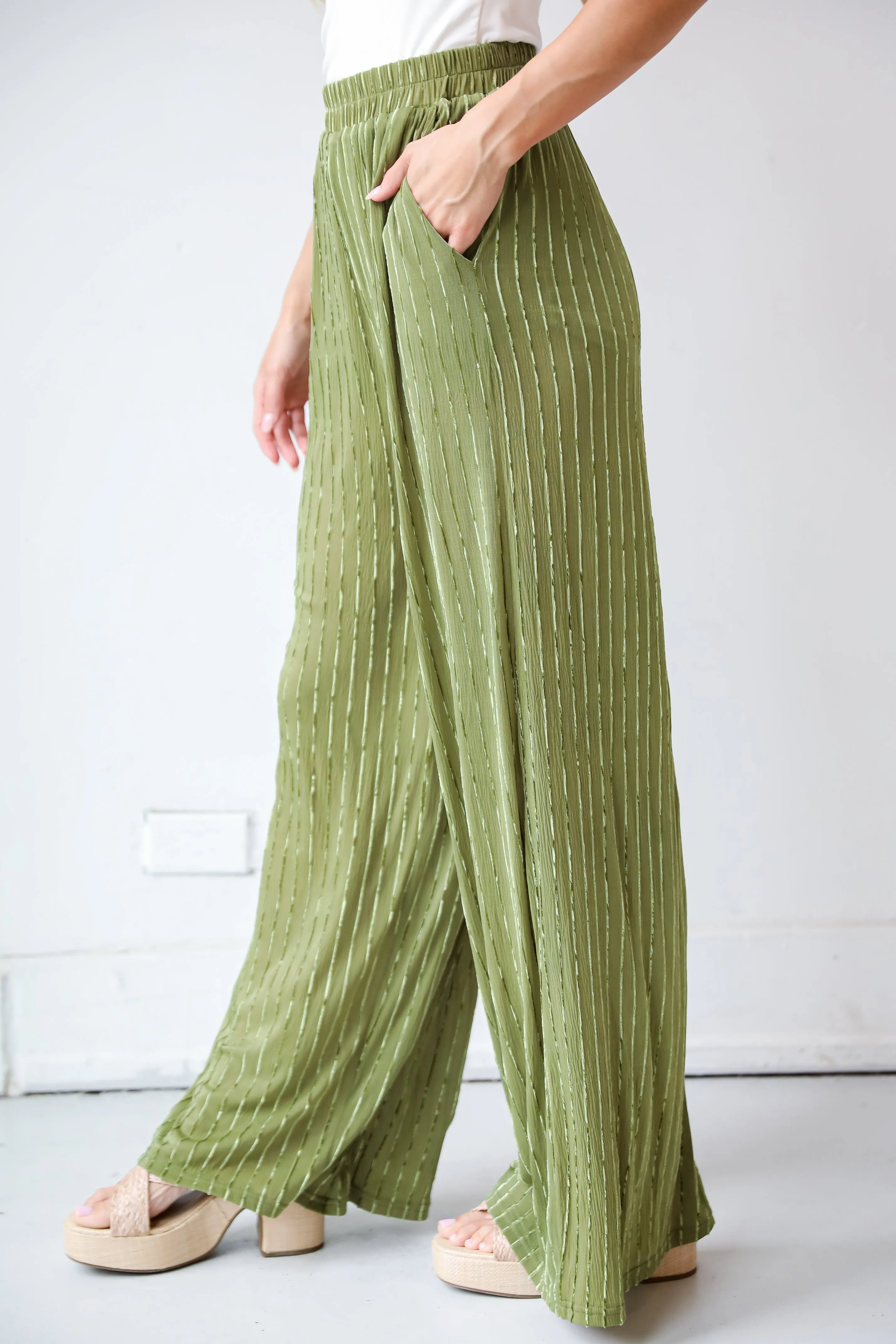 FINAL SALE - Endlessly Breezy Green Velvet Stripe Pants