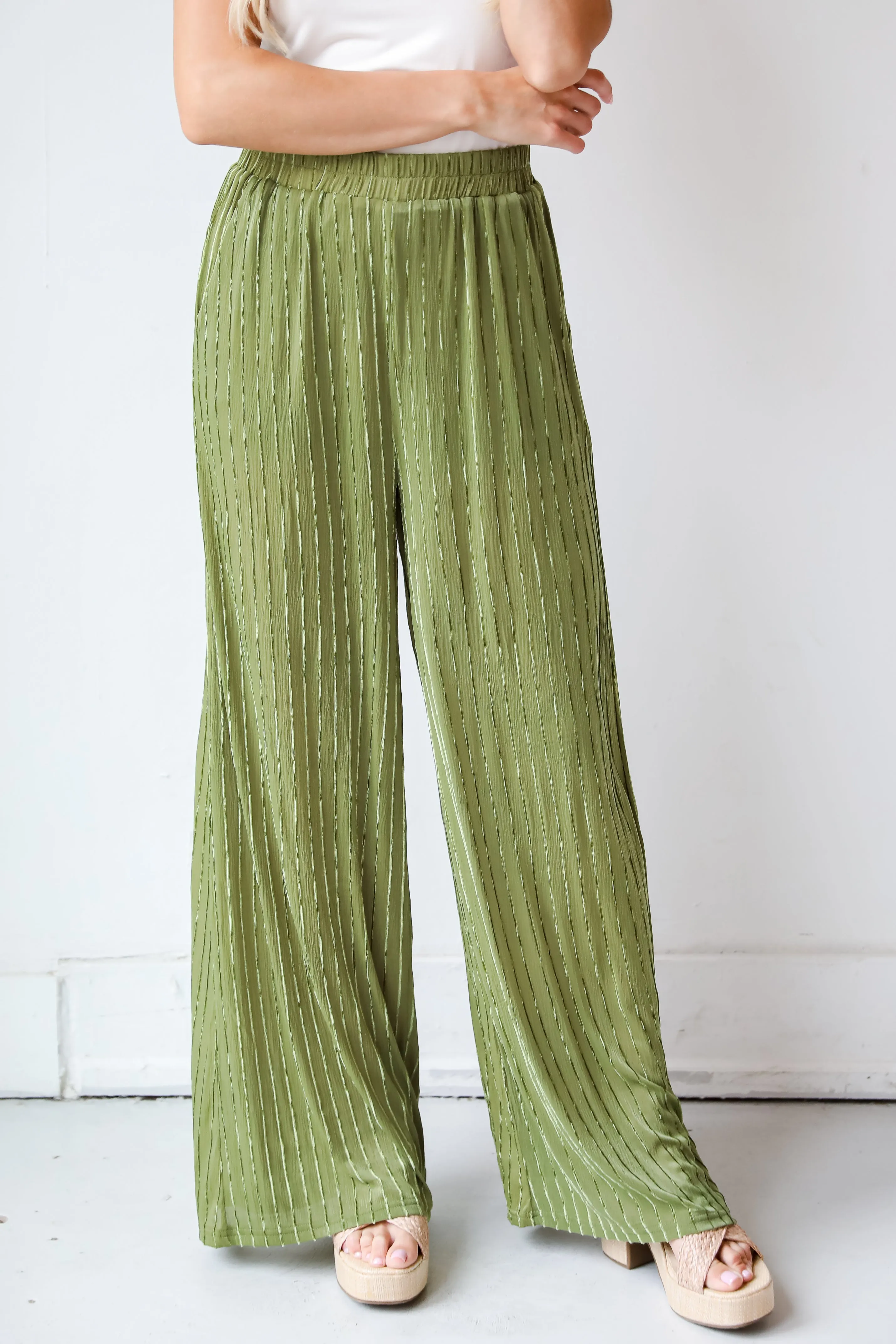 FINAL SALE - Endlessly Breezy Green Velvet Stripe Pants