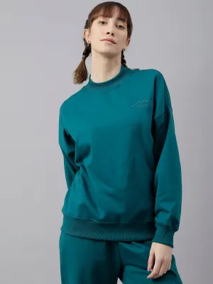 Fitkin Women Green Crew Neck Regular Fit Sweatshirt