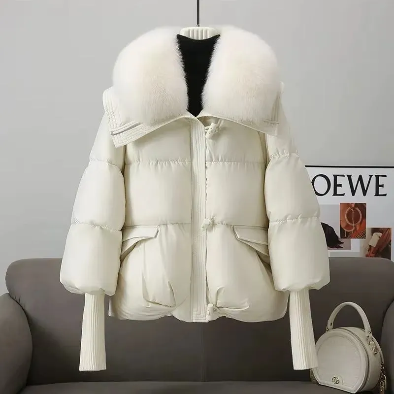 Fusion Stylish Winter Womens Warm Coat New Thicken Fur Collar Jacket Short down Cotton Casual Wear