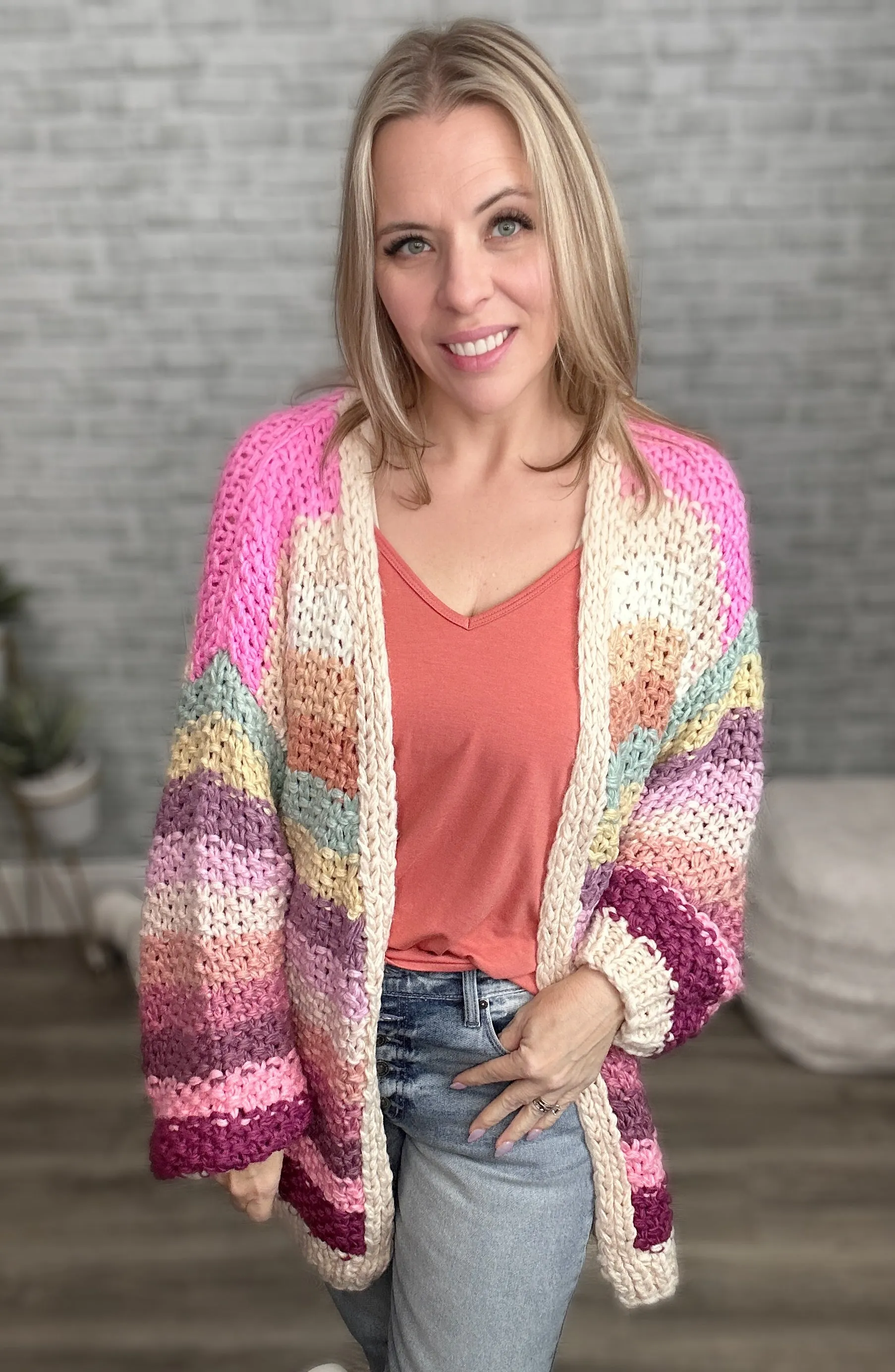 Hand Crocheted Chunky Oversized Striped Cardigan Sweater