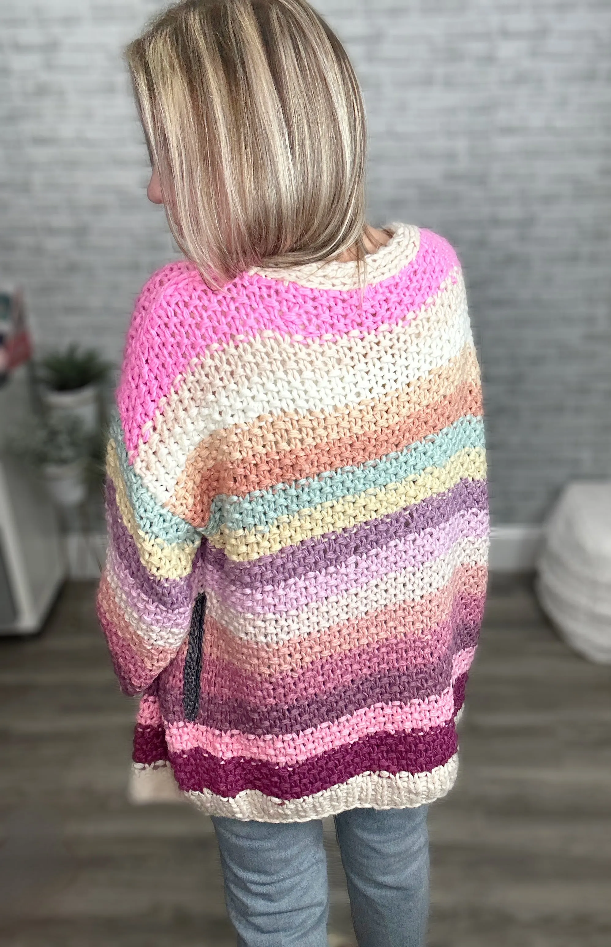 Hand Crocheted Chunky Oversized Striped Cardigan Sweater