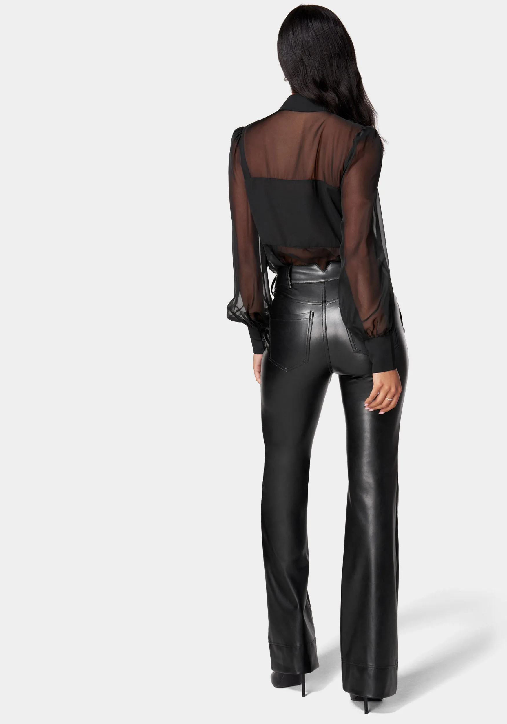 High Waist Flared Leg Vegan Leather Pant