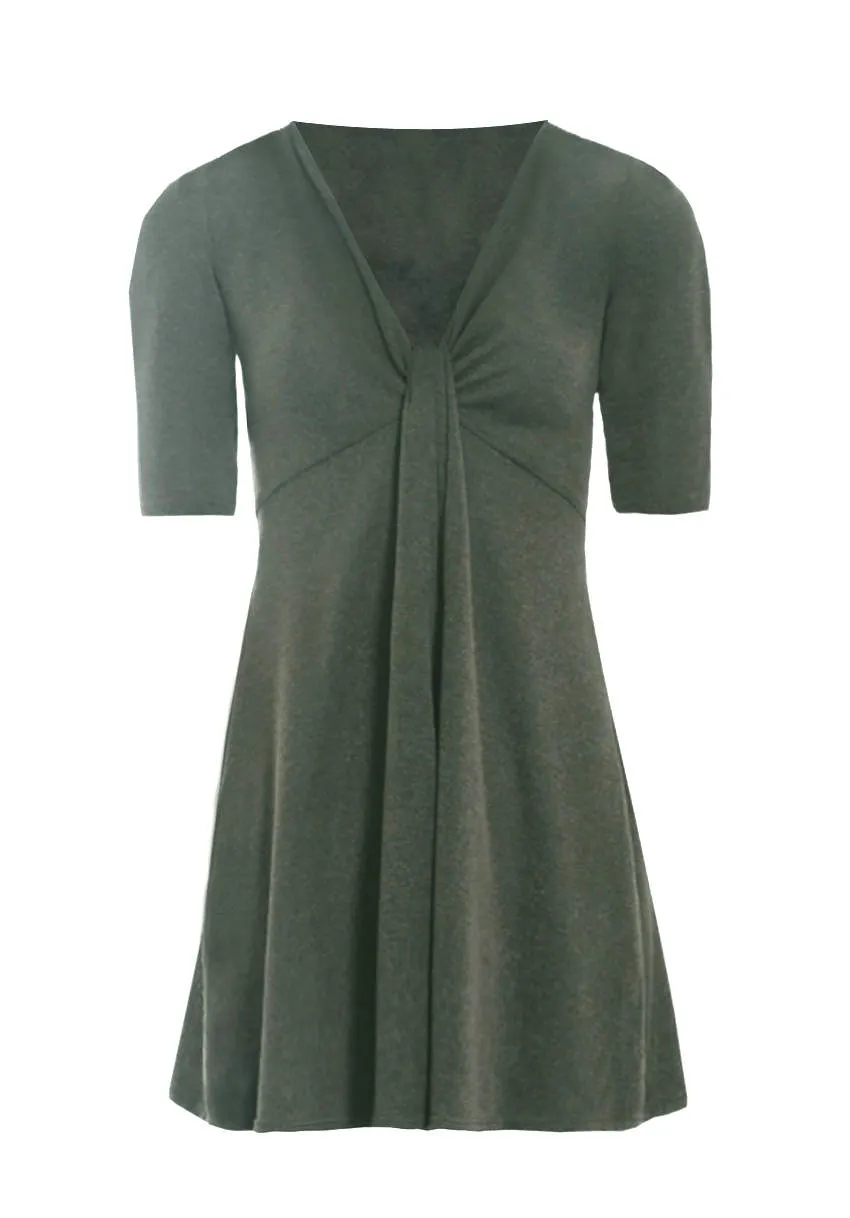 Khaki Knitted Knot Front Dress