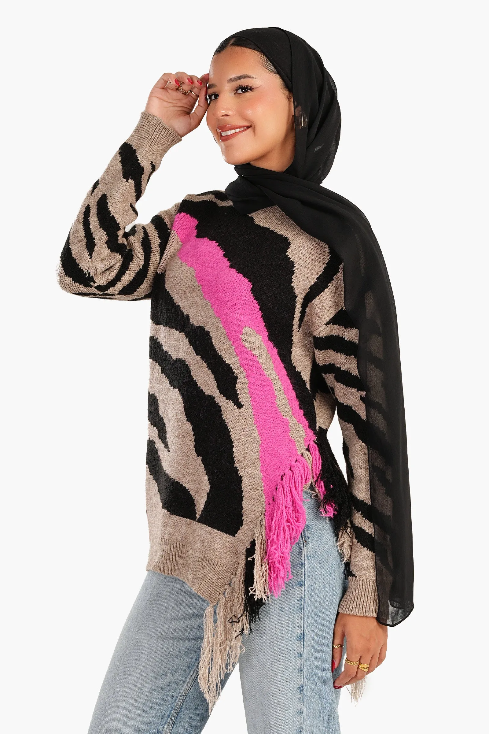 Knitted Pullover with Side Fringes