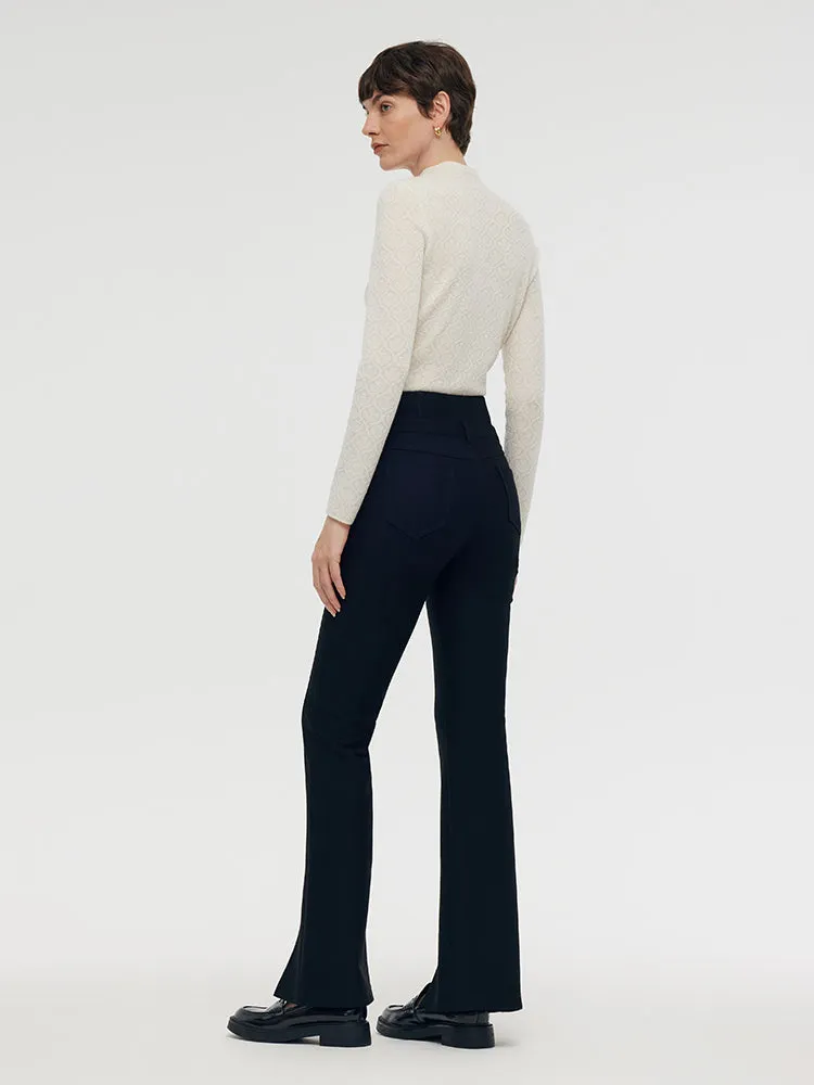 Knitted Slit Flared Women Pants