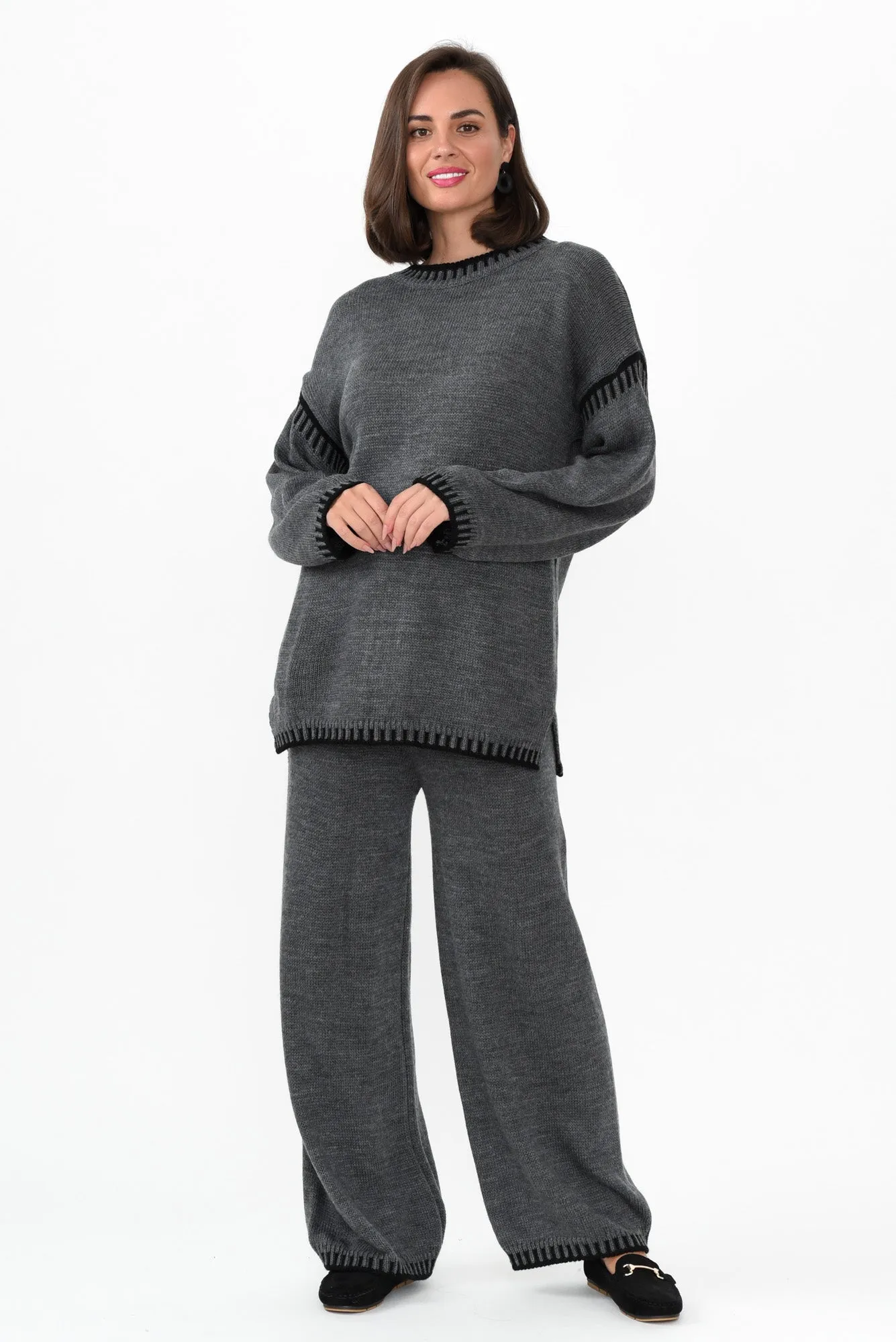 Mahalia Charcoal Trim Knit Pants