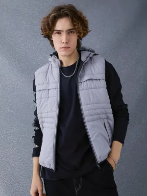 Men Regular Fit Premium Multi Pocket Grey Sleeveless Hooded Jacket