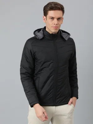 Men's Black Regular Fit Hooded Winterwear Puffer Jackets