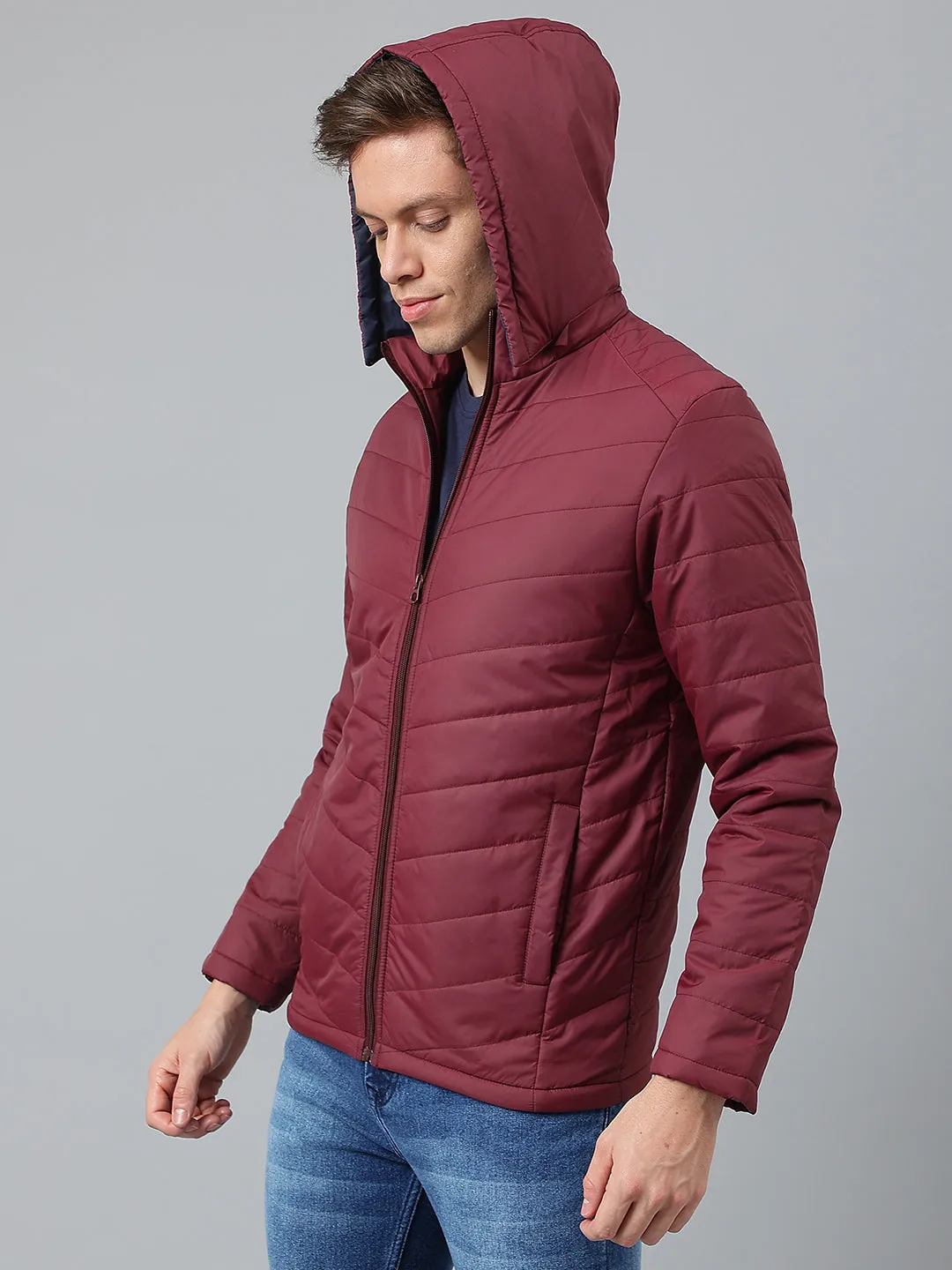 Men's Cherry Regular Fit Hooded Winterwear Puffer Jackets