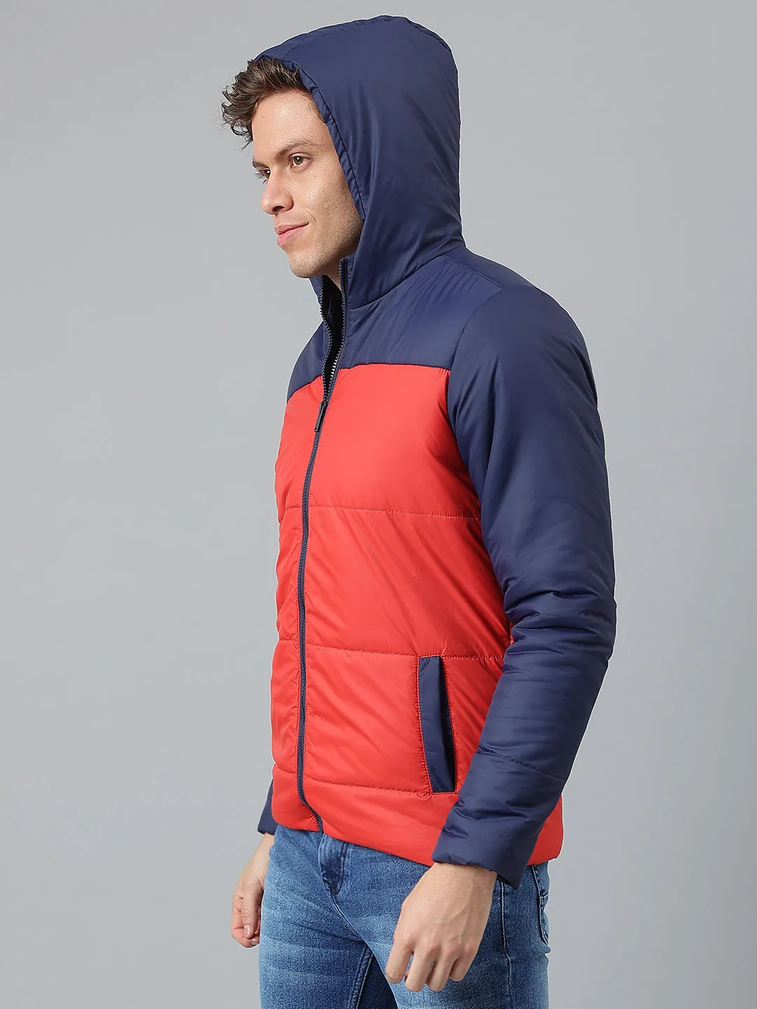 Men's Rust Regular Fit Hooded Winterwear Puffer Jackets