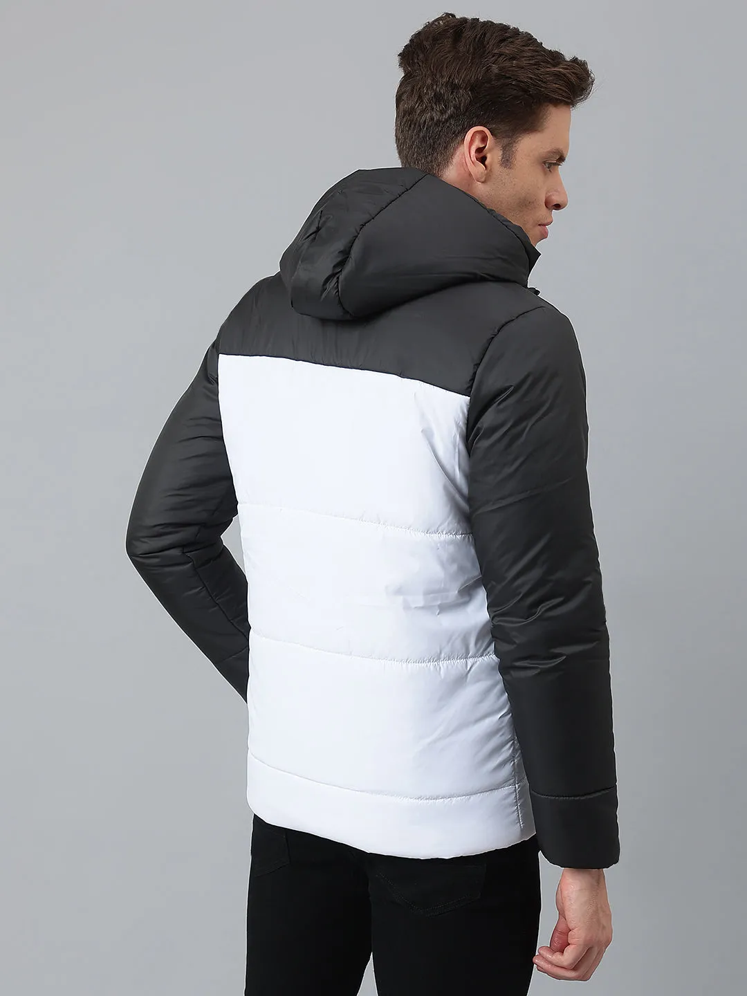 Men's White Regular Fit Hooded Winterwear Puffer Jackets