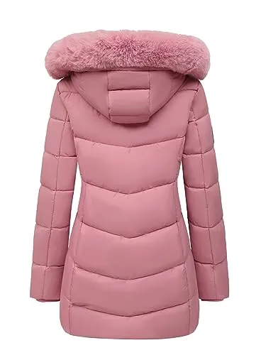 MOERDENG Women's Winter Windproof Warm Down Coats Waterproof Thicken Hooded fashions Puffer Jacket Pink 04-L