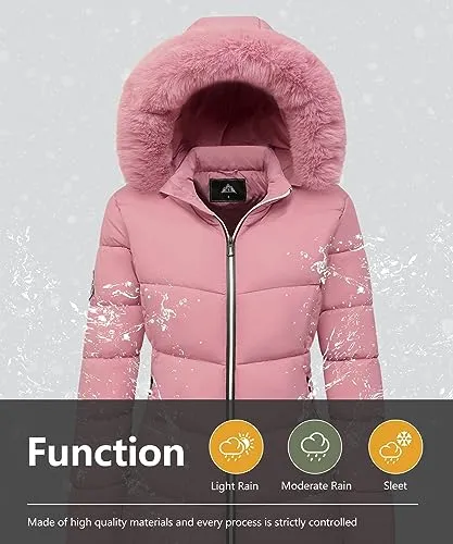 MOERDENG Women's Winter Windproof Warm Down Coats Waterproof Thicken Hooded fashions Puffer Jacket Pink 04-L