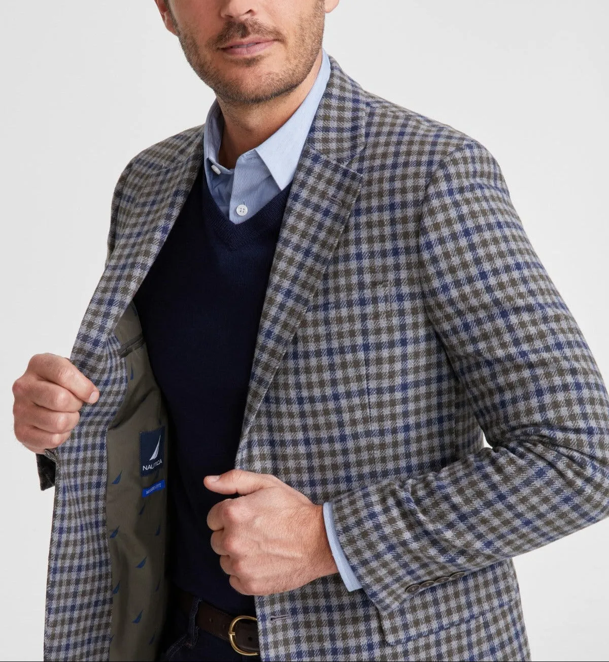 Nautica Men's Modern-Fit Gray Check Tweed Sport Coat