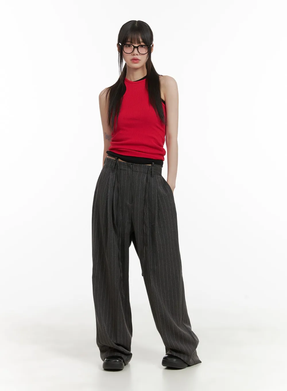 Pintuck Stripe Wide Trousers CA418