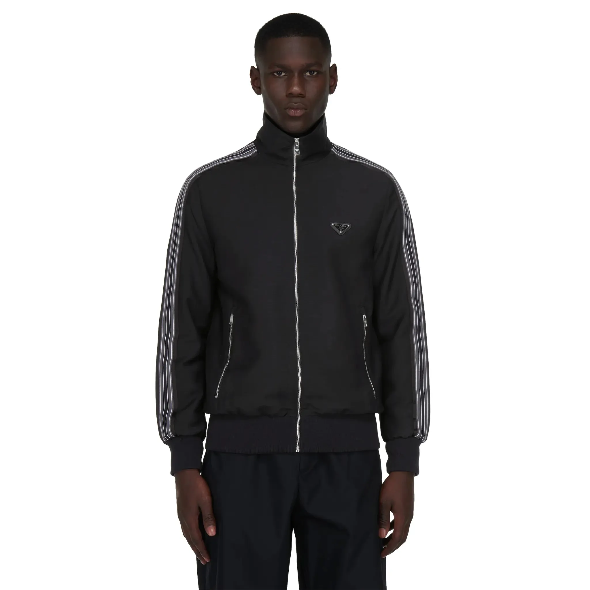 Prada Mohair And Wool Logo Black Track Jacket