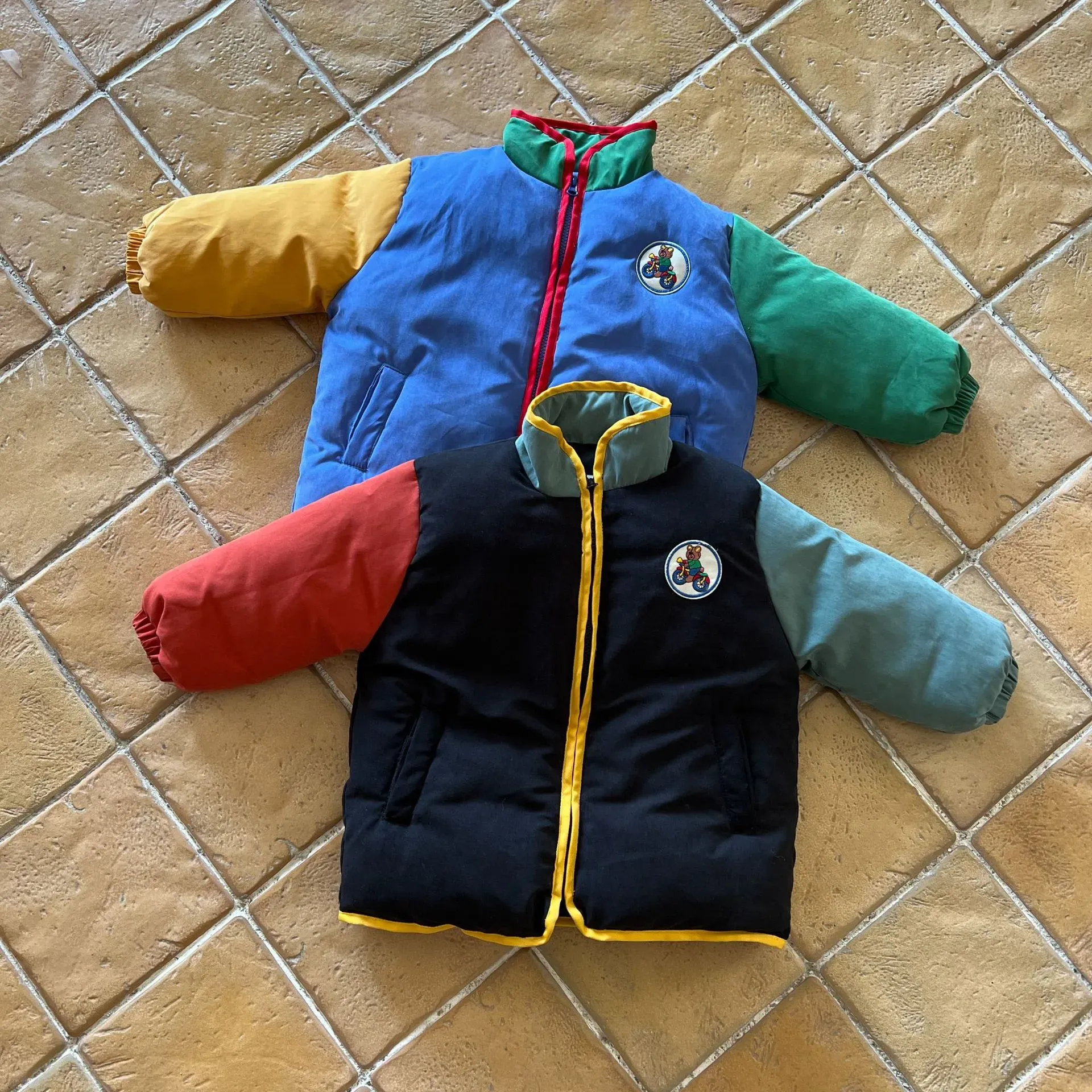 Retro Color-Block Splicing Parka